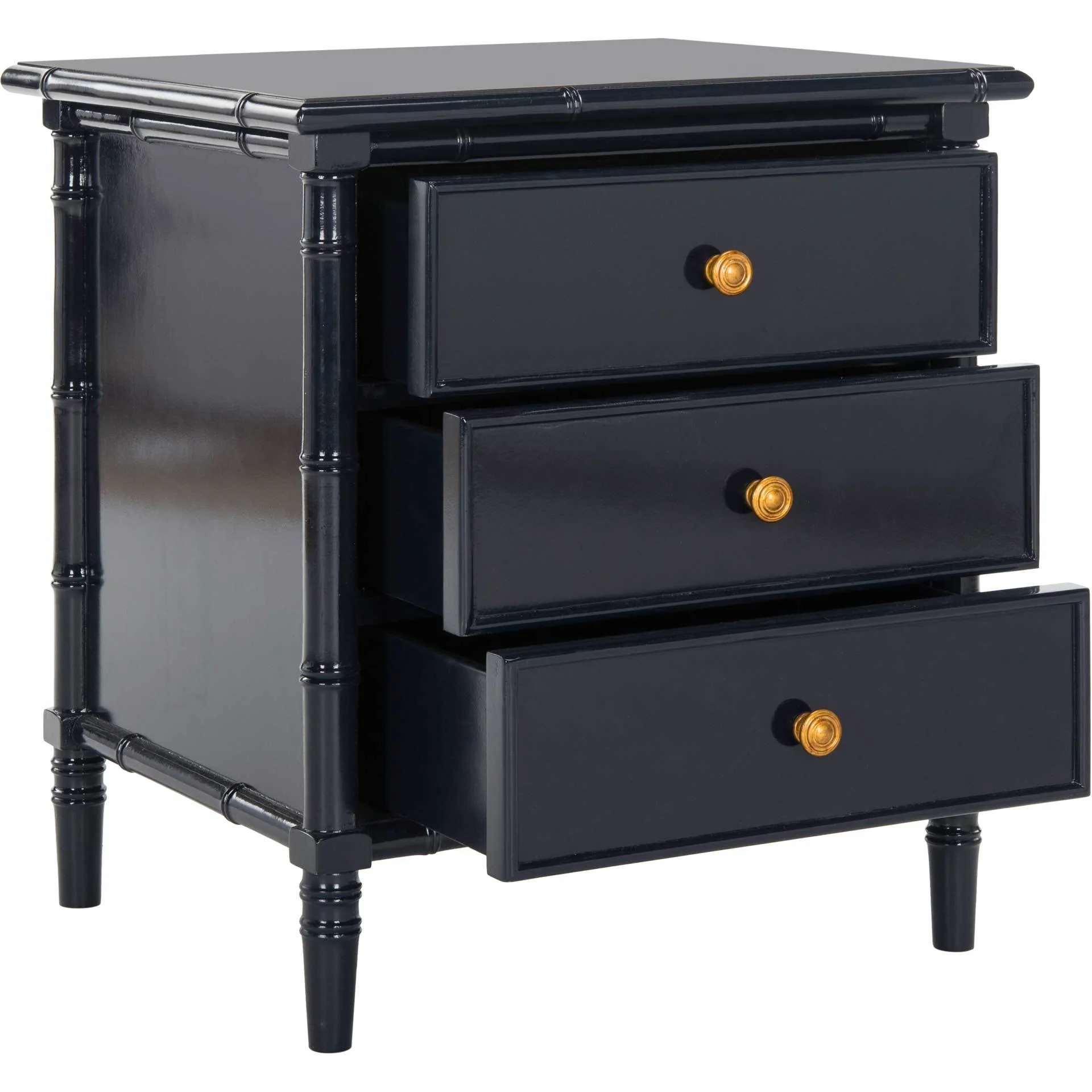 Mitchell Coastal 3 Drawer Bamboo Nightstand Navy - Image 2