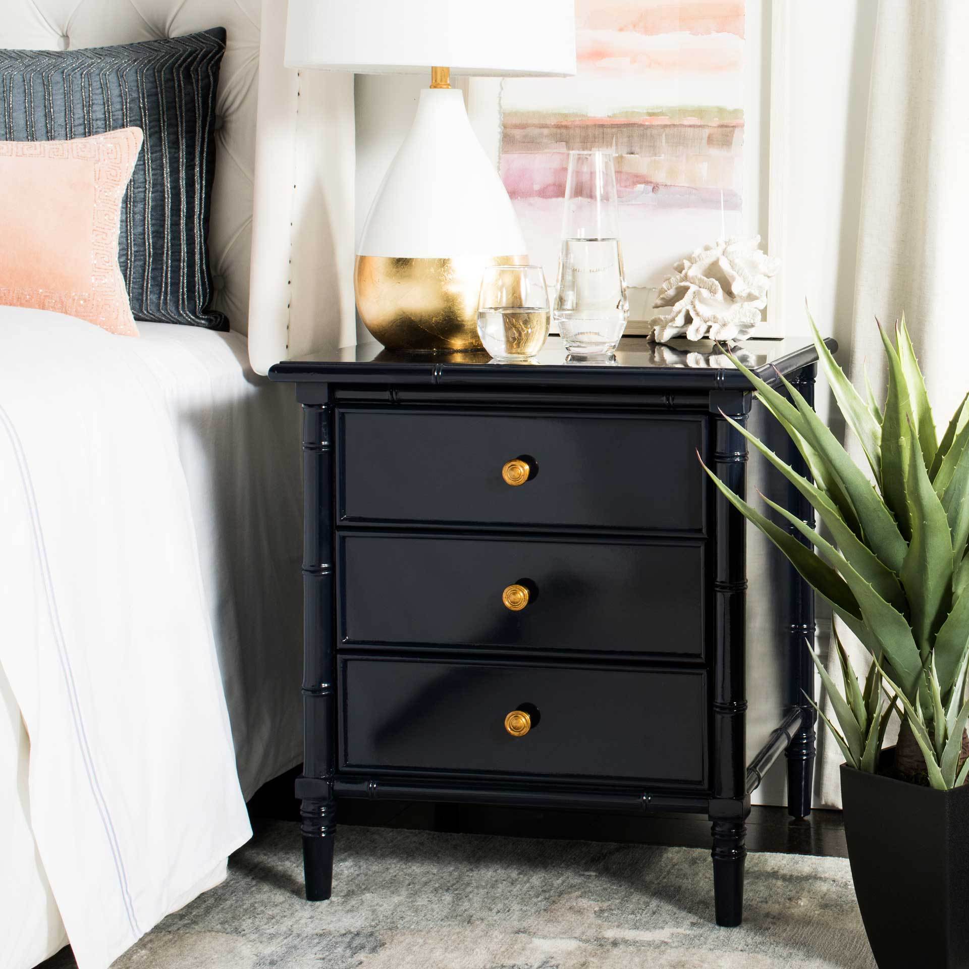Mitchell Coastal 3 Drawer Bamboo Nightstand Navy - Image 5