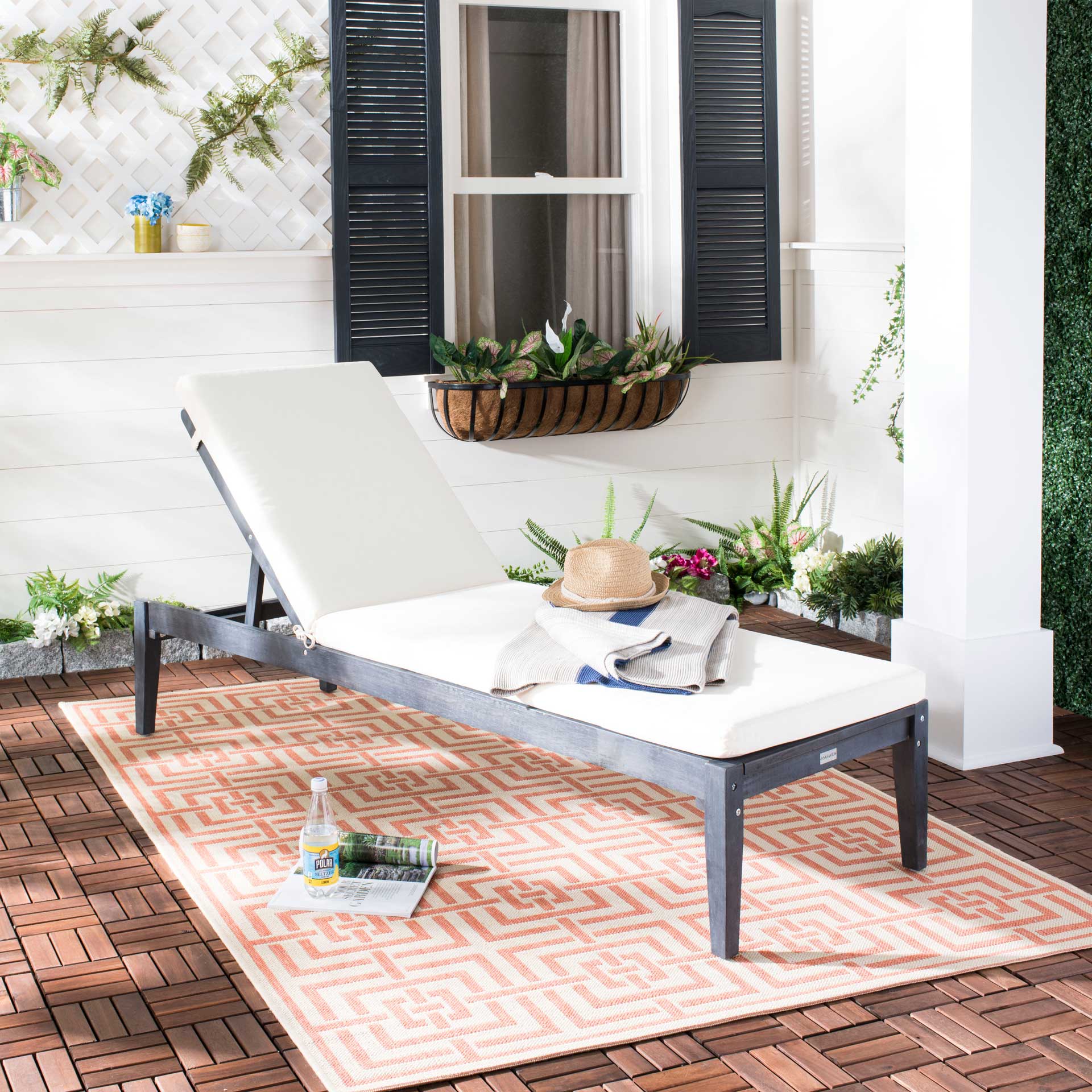 Modern Acacia Sunlounger Dark Slate Gray/Beige - Image 6