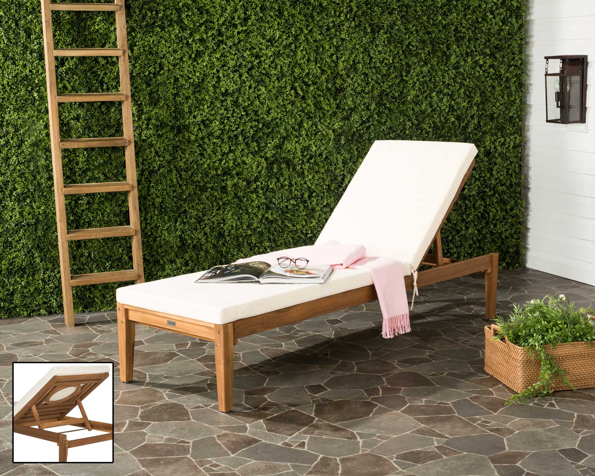 Modern Acacia Sunlounger Teak Brown/Beige - Image 6
