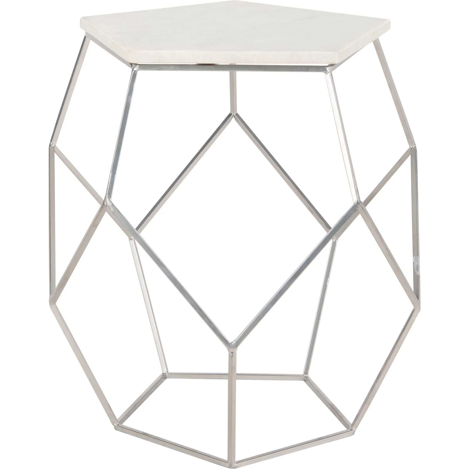 Molly Pentagon Marble Top Side Table Silver/White - Image 2