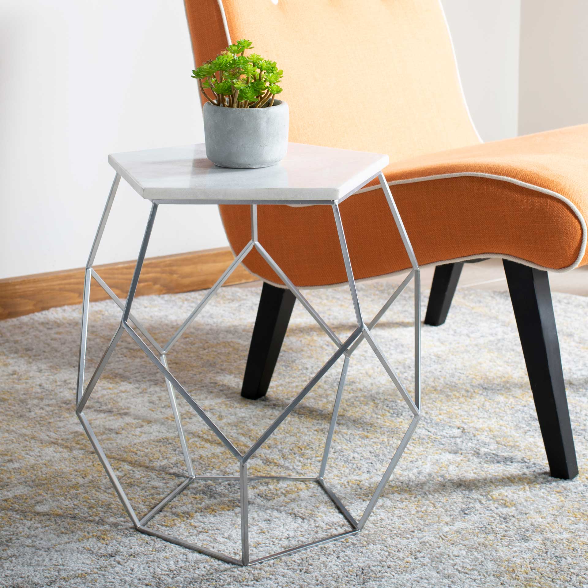 Molly Pentagon Marble Top Side Table Silver/White - Image 6