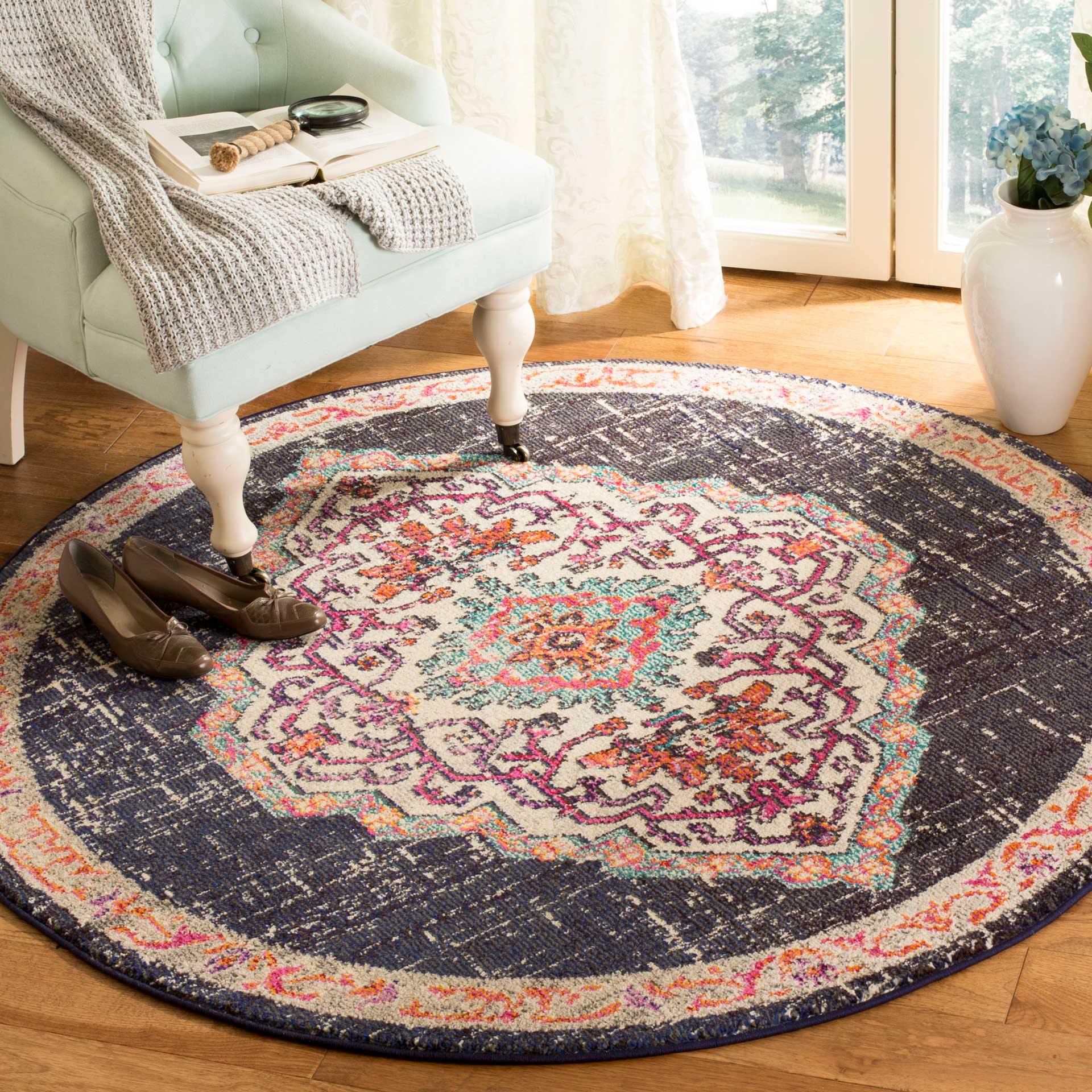 Monaco Black/Blue Round Rug - Image 3
