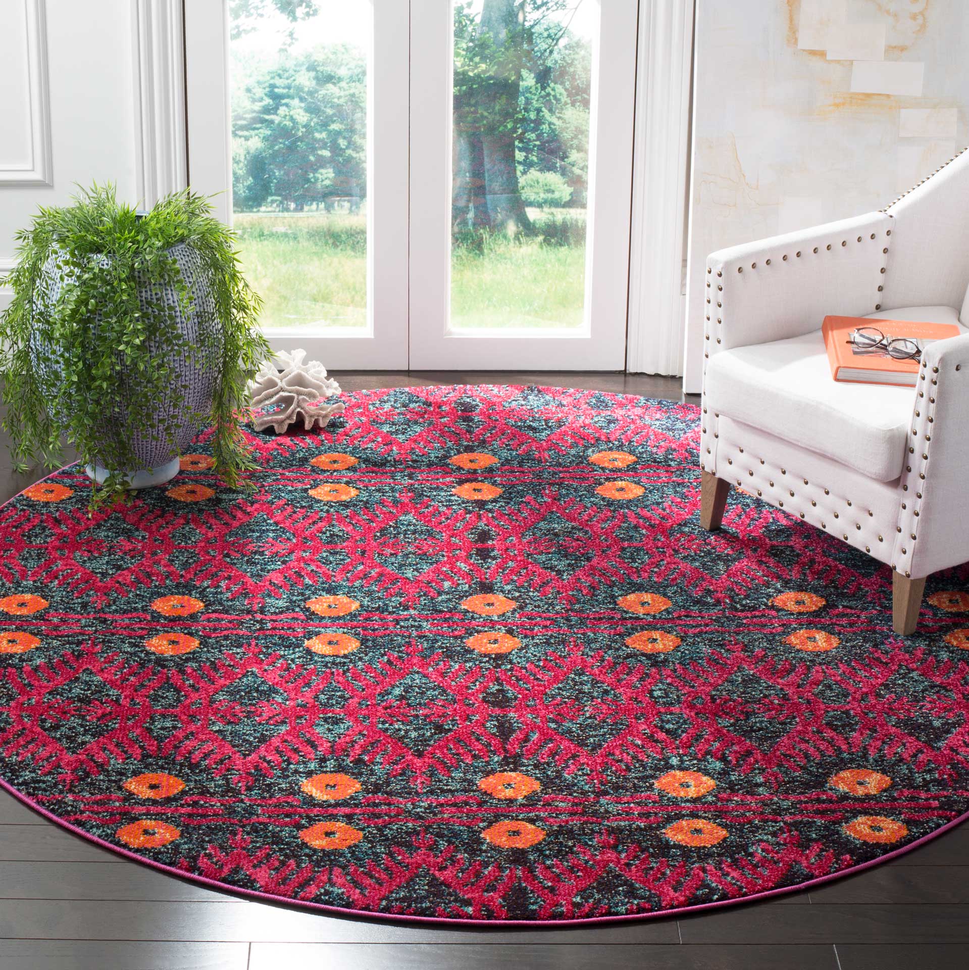 Monaco Bohemian Pink/Multi Round Rug - Image 2