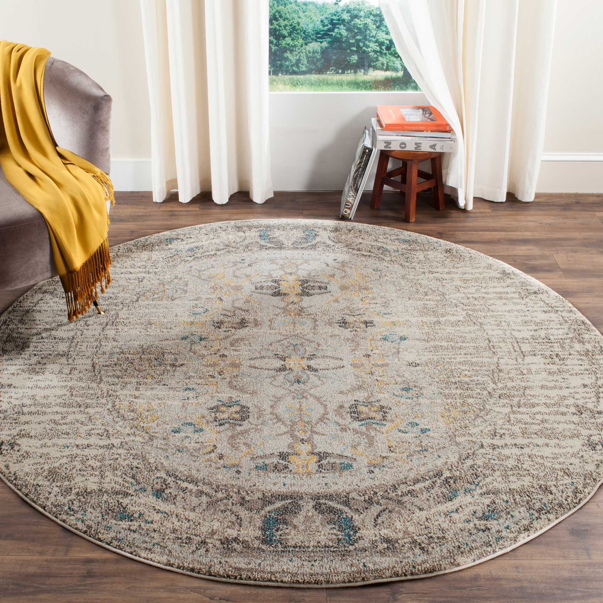 Monaco Distressed Gray/Multi Round Rug - Image 3