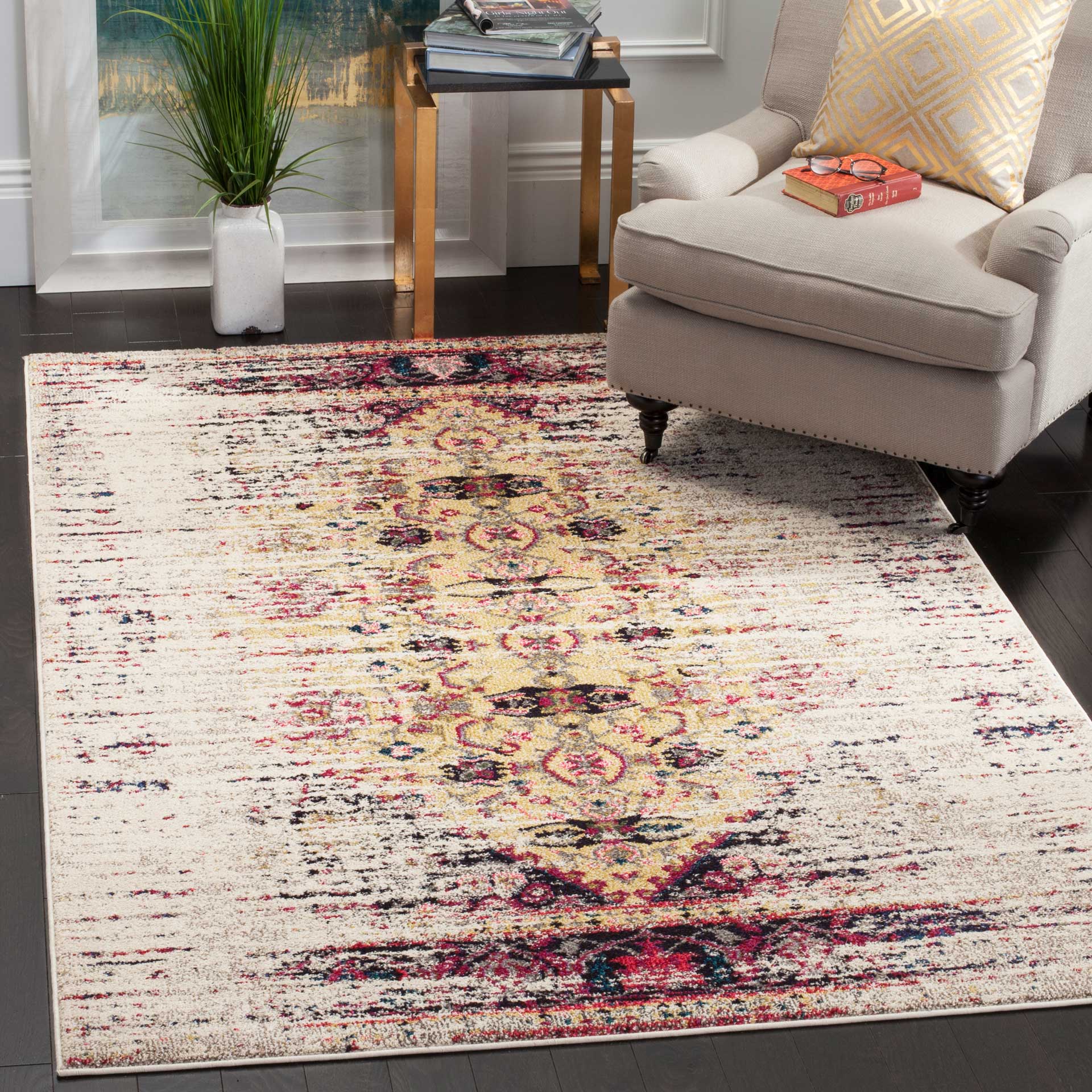 Monaco Distressed Ivory/Pink Area Rug - Image 9