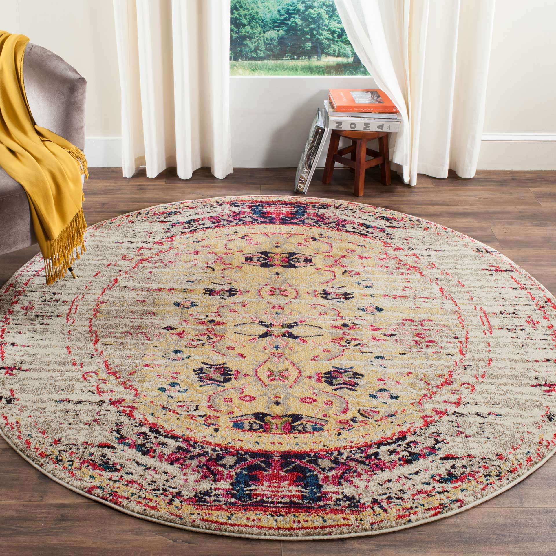 Monaco Distressed Ivory/Pink Round Rug - Image 3