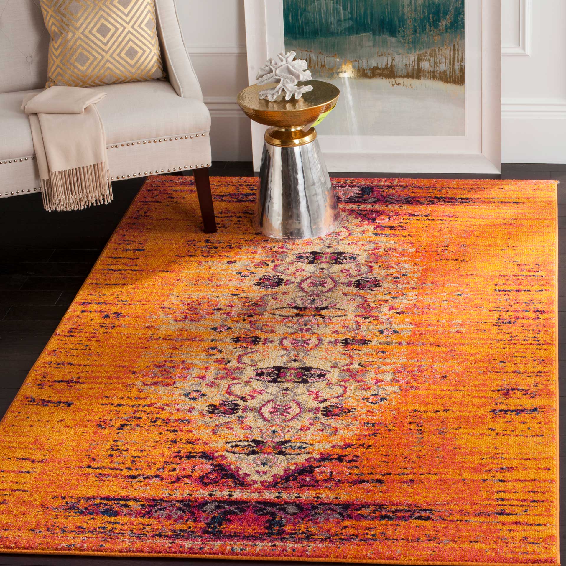 Monaco Distressed Orange/Multi Area Rug - Image 7