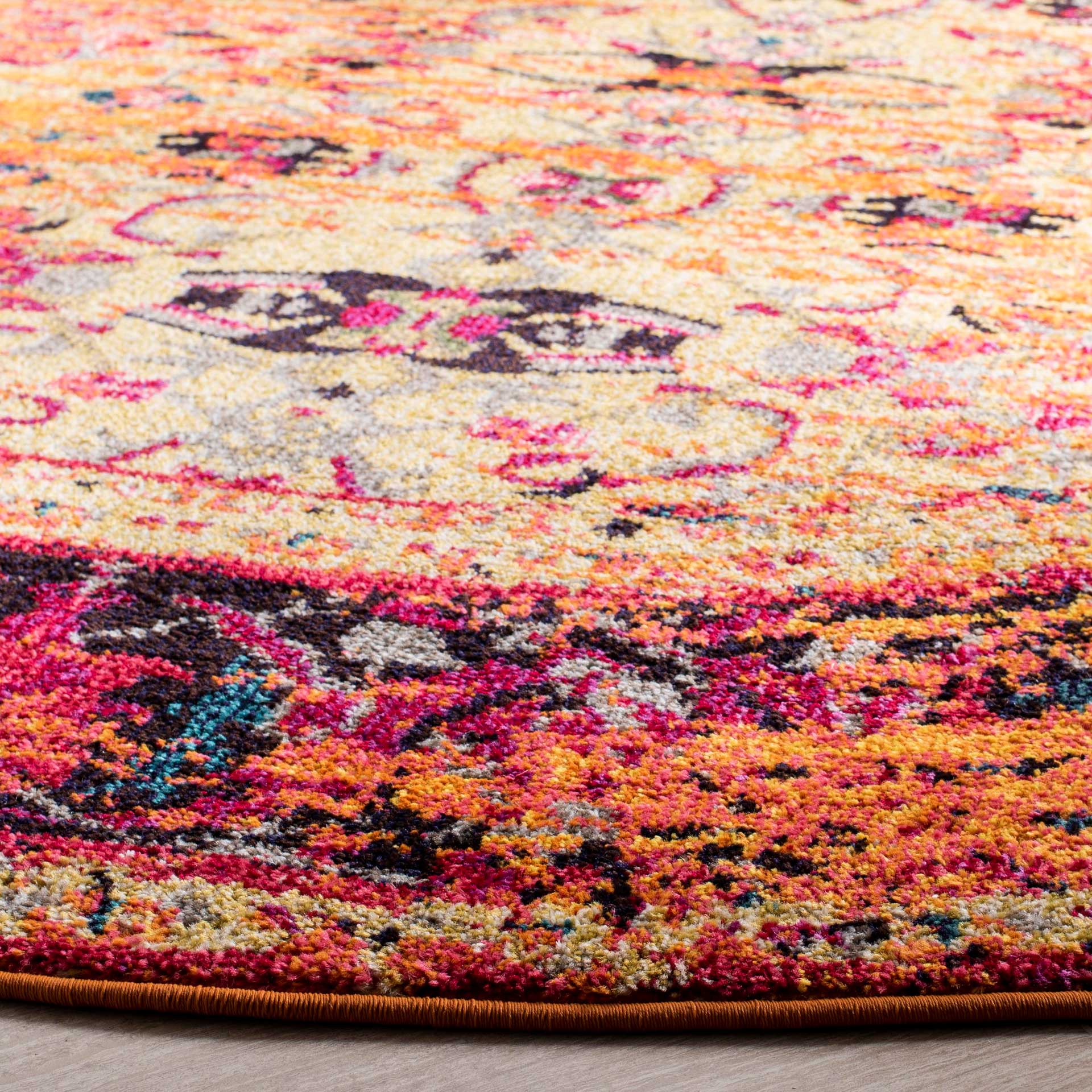 Monaco Distressed Orange/Multi Round Rug - Image 2