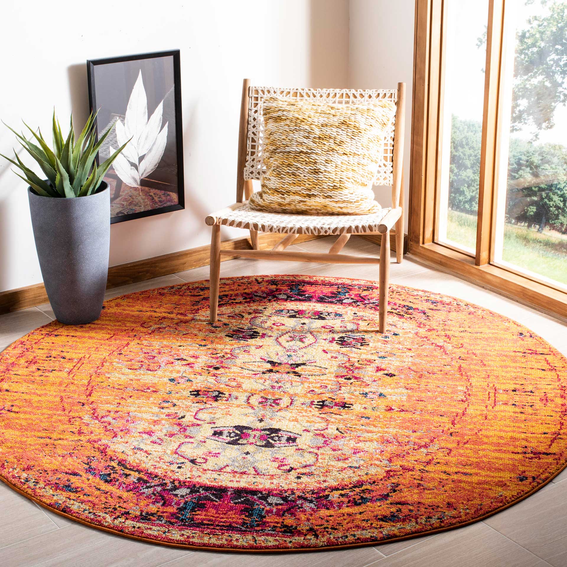 Monaco Distressed Orange/Multi Round Rug - Image 3