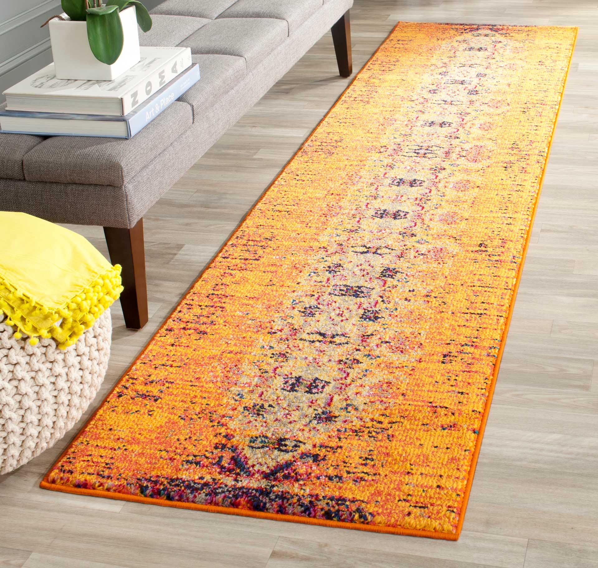 Monaco Distressed Orange/Multi Runner Rug - Image 4