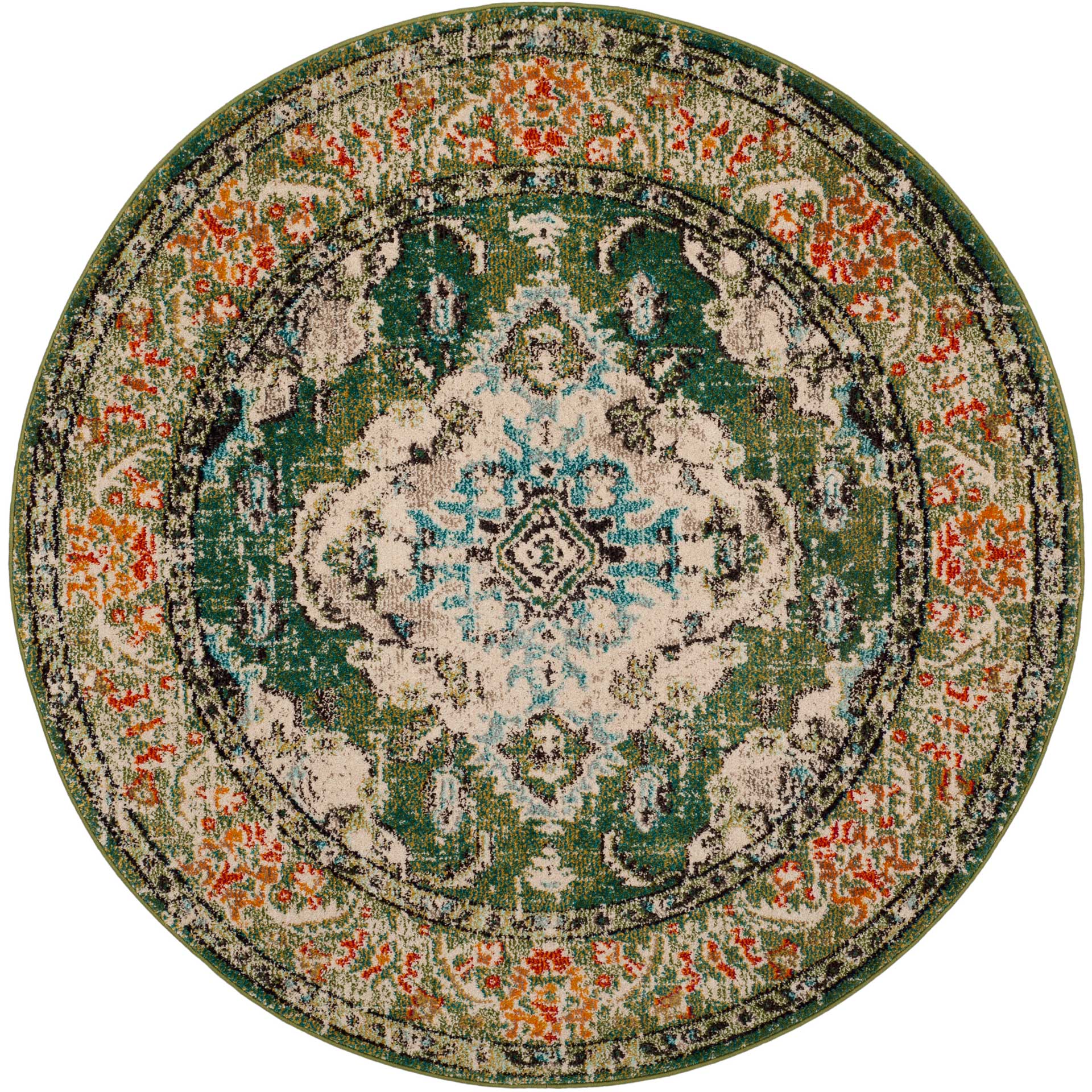 Monaco Forest Green/Light Blue Round Rug - Image 2