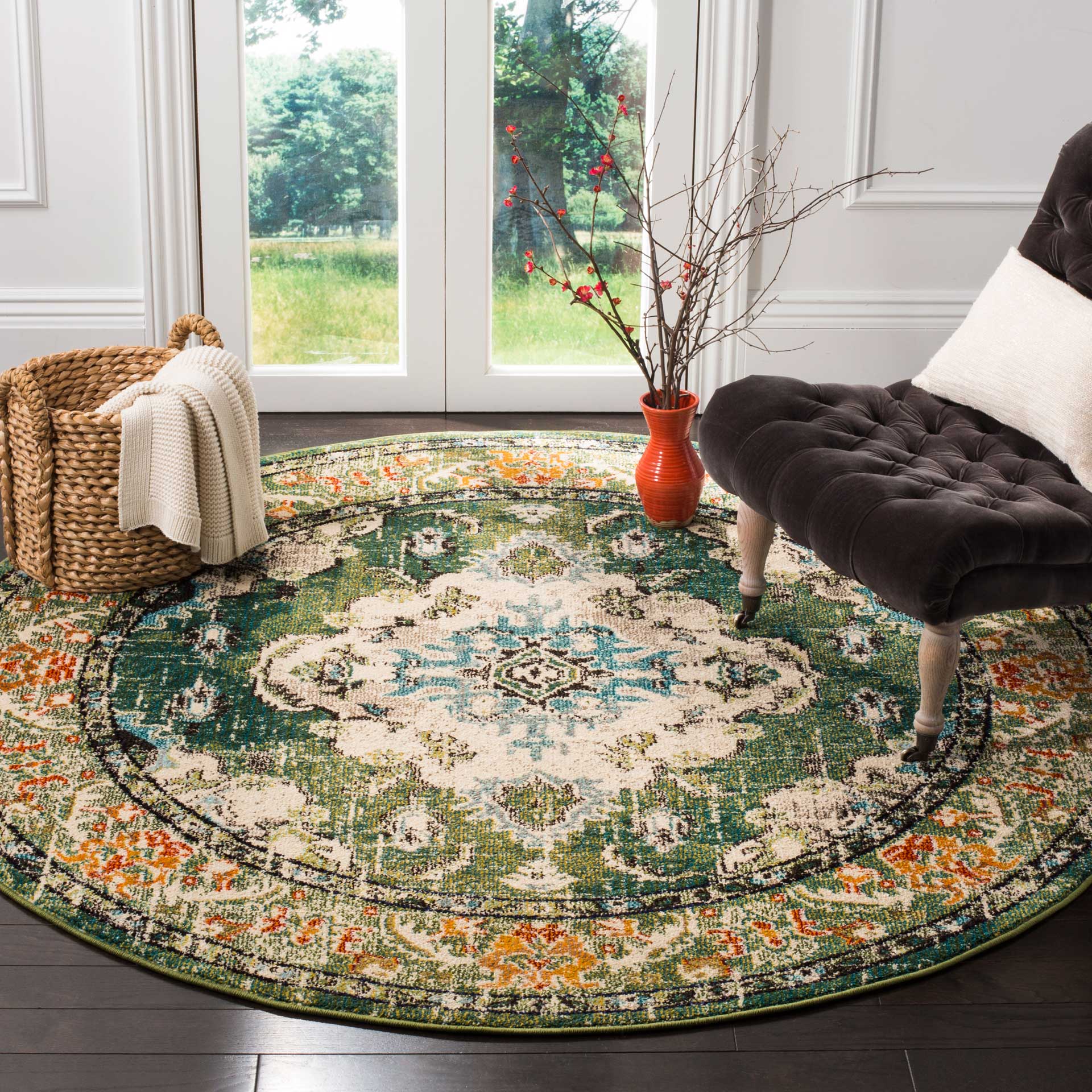 Monaco Forest Green/Light Blue Round Rug - Image 5