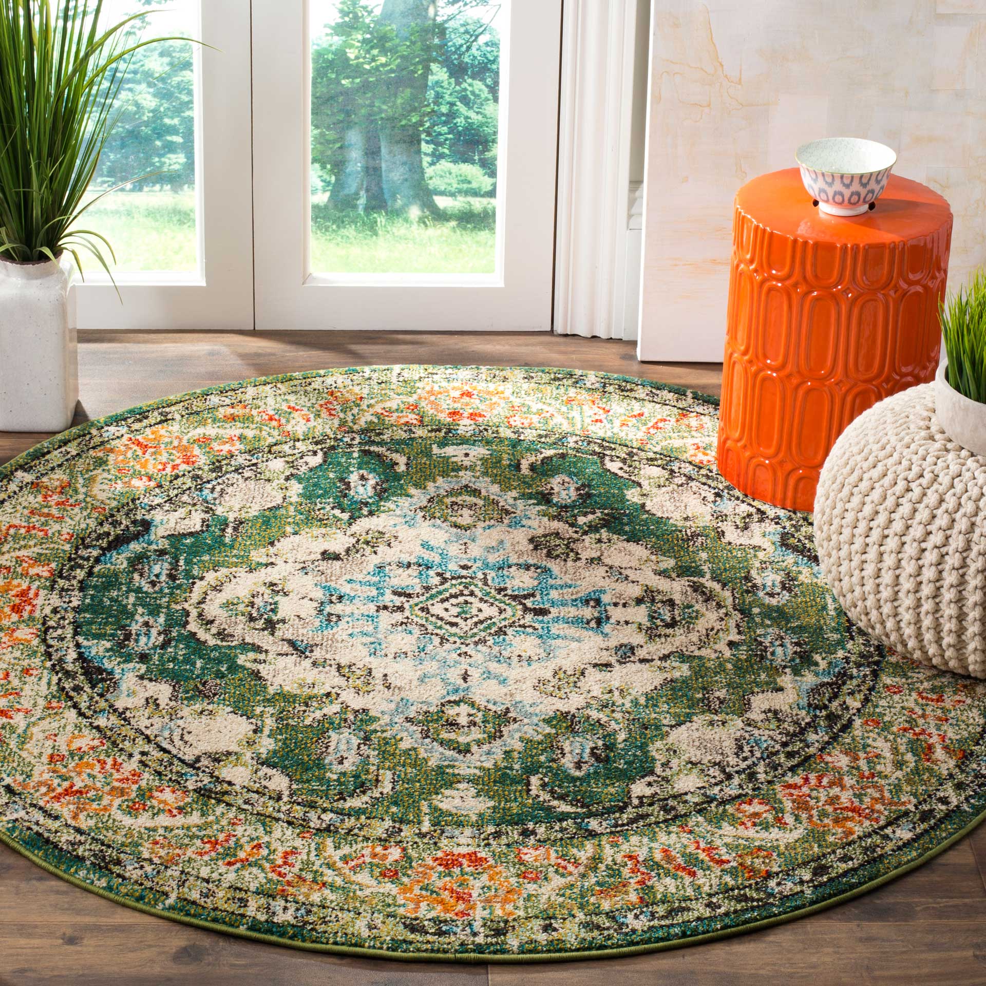 Monaco Forest Green/Light Blue Round Rug - Image 6