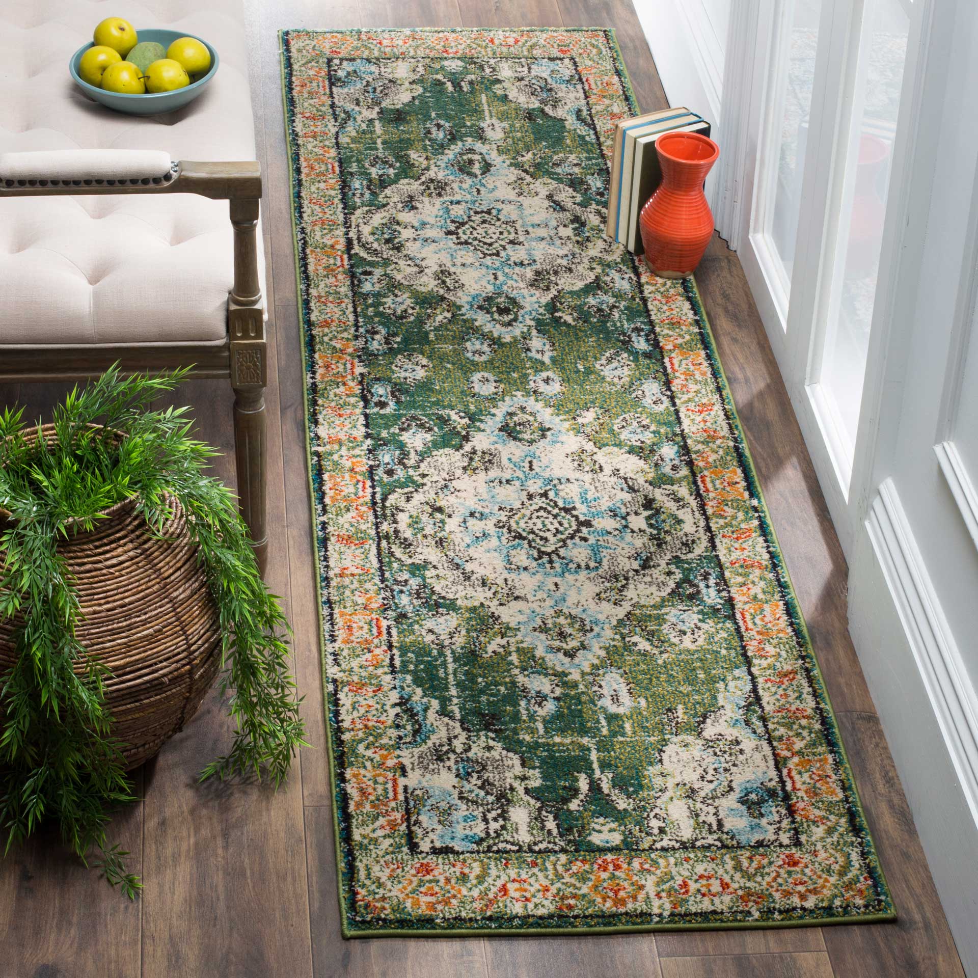 Monaco Forest Green/Light Blue Runner Rug - Image 2