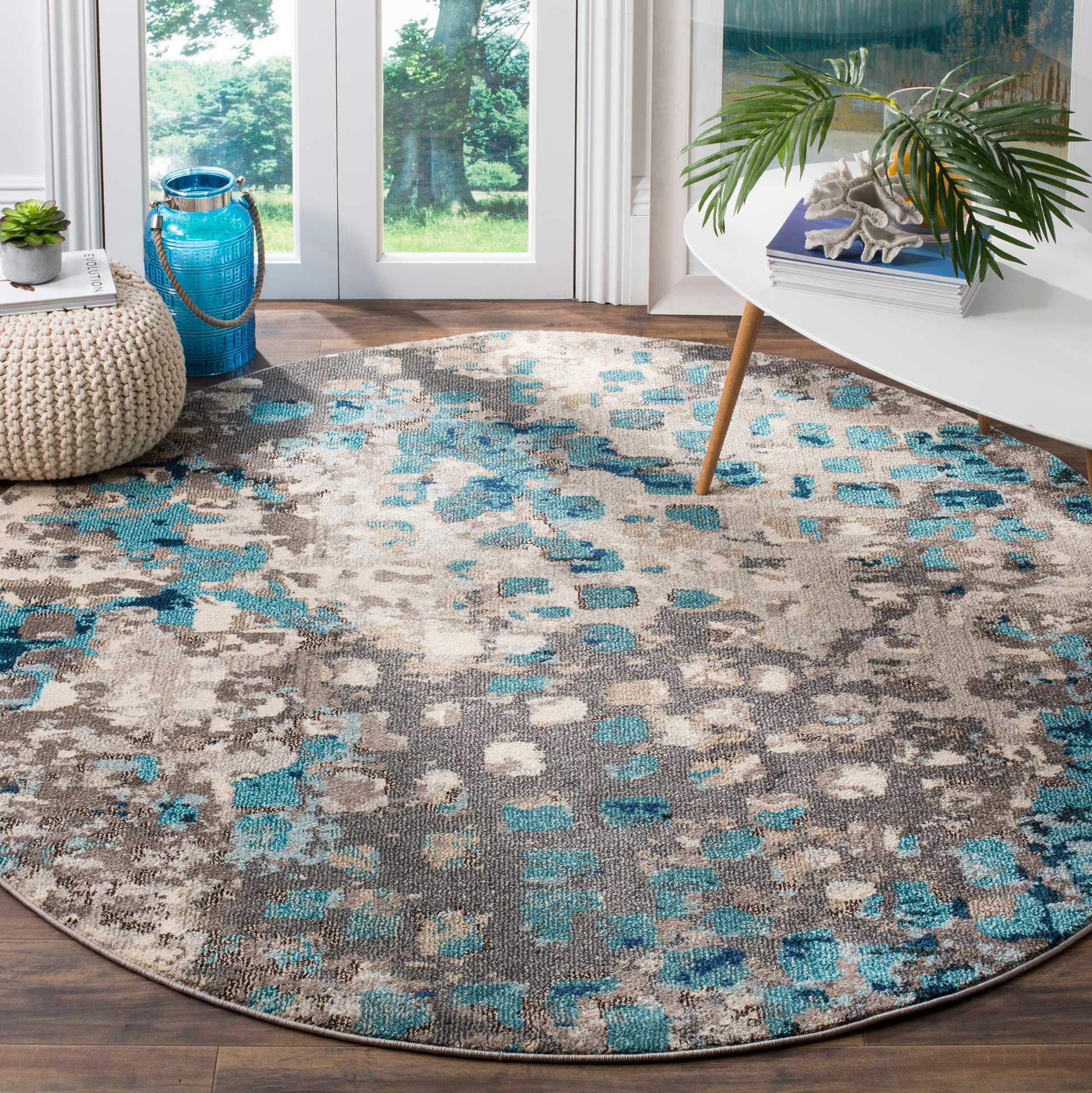 Monaco Gray/Light Blue Round Rug - Image 3
