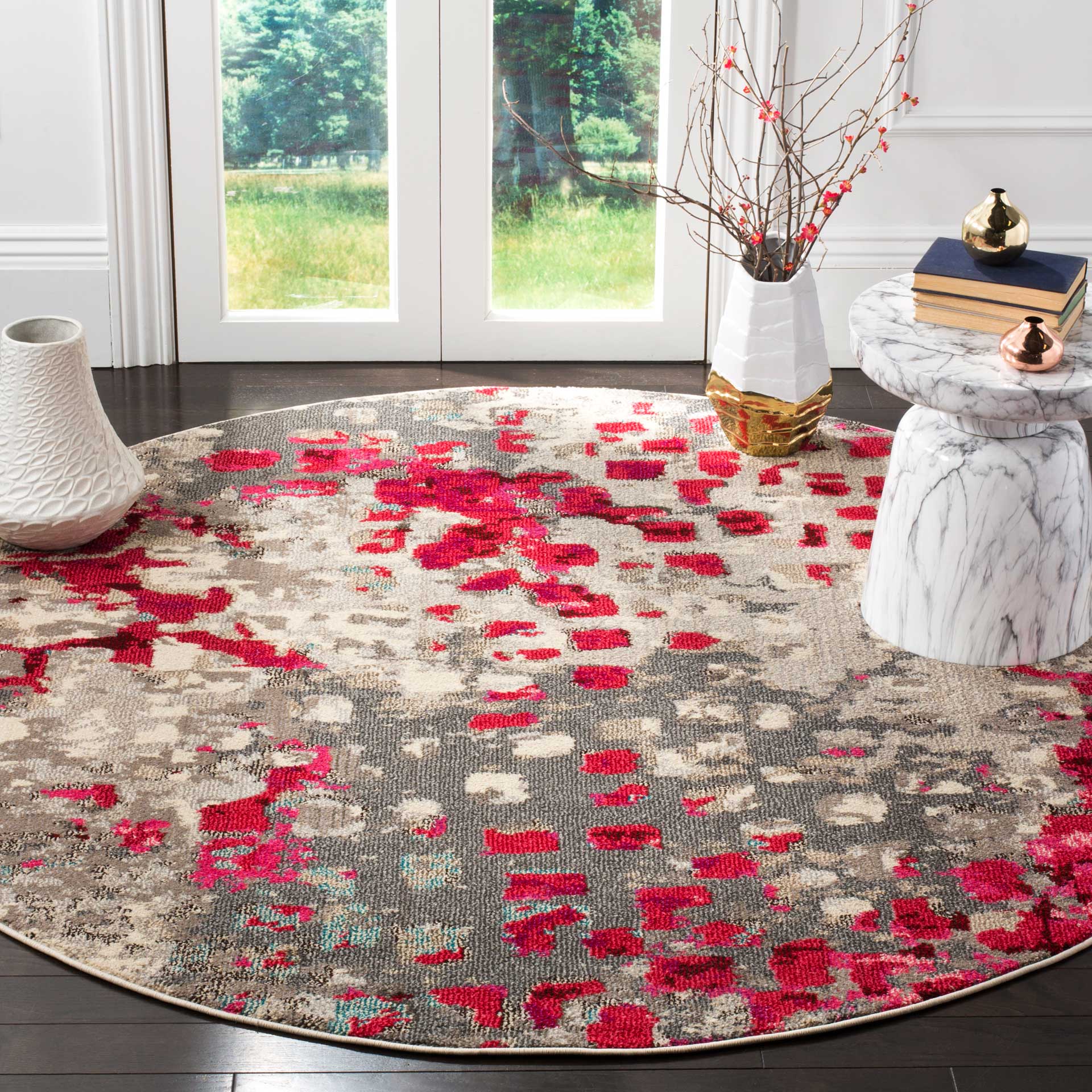 Monaco Gray/Red Round Rug - Image 3