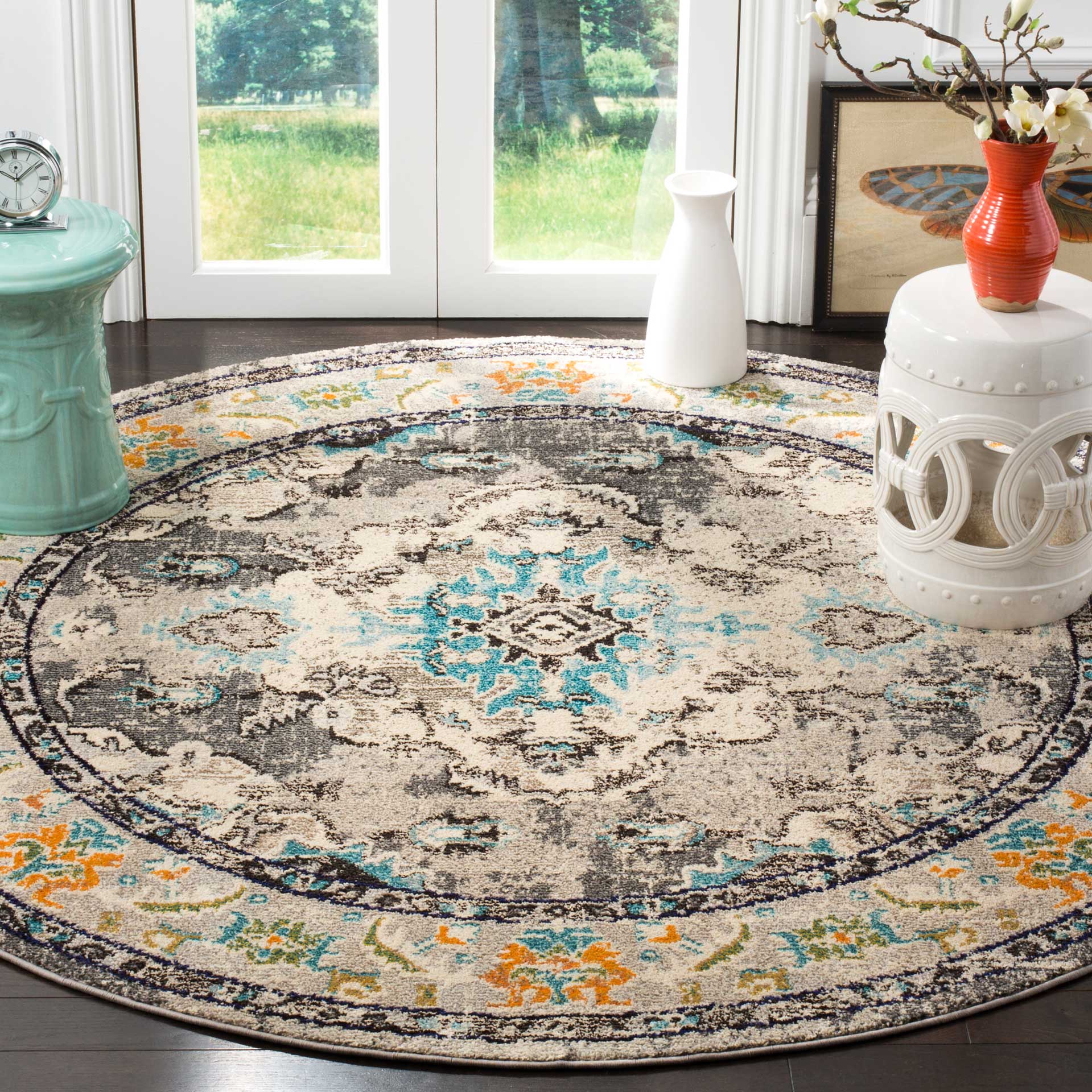 Monaco Gray/Turquoise Round Rug - Image 5