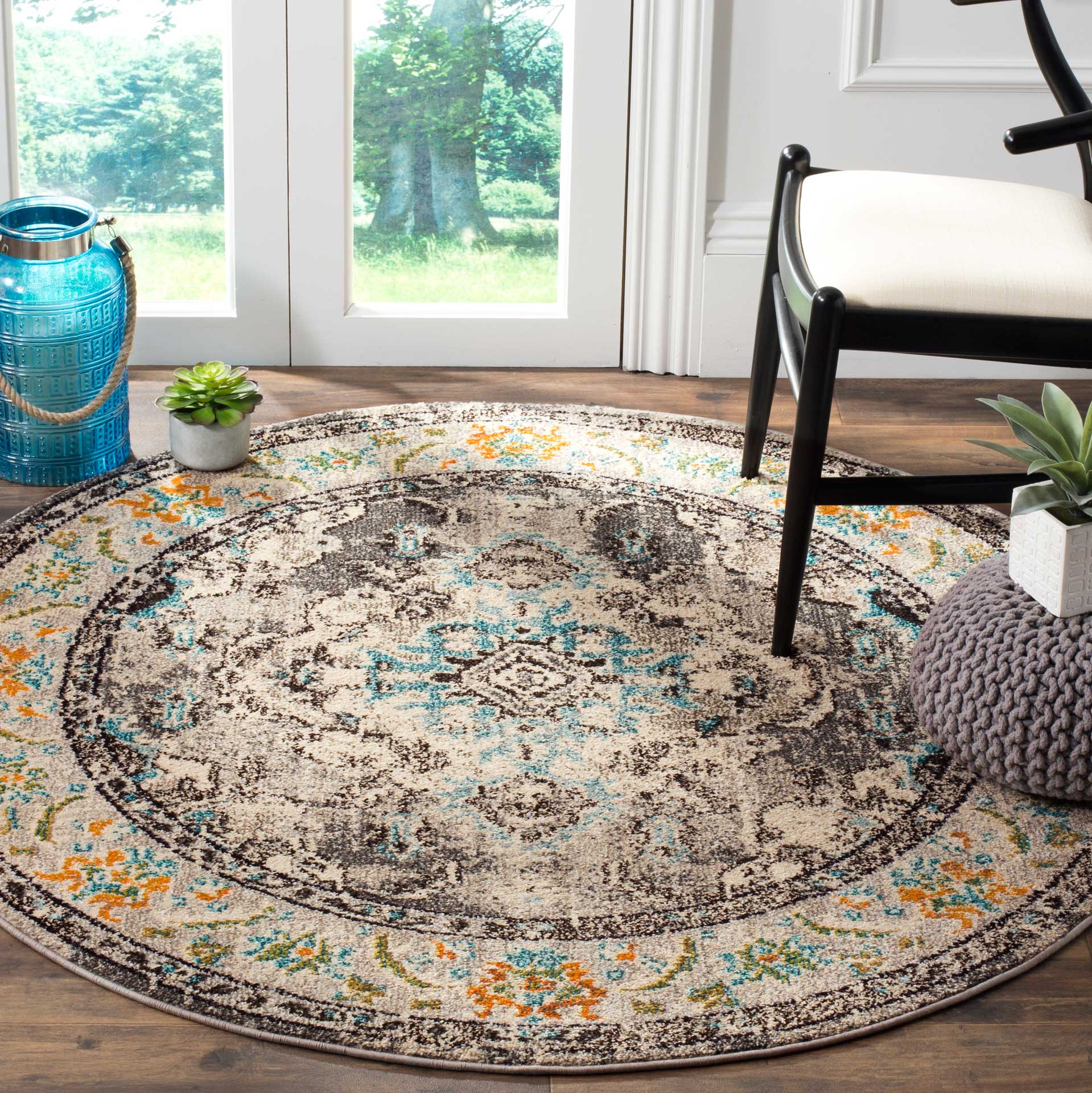 Monaco Gray/Turquoise Round Rug - Image 6