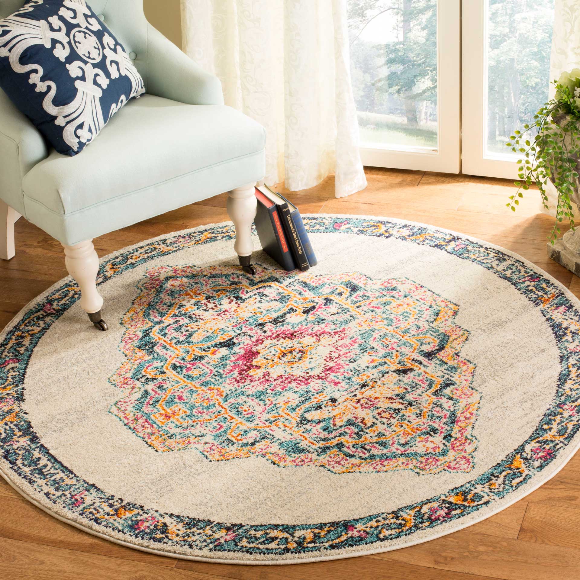Monaco Ivory/Teal Round Rug - Image 3