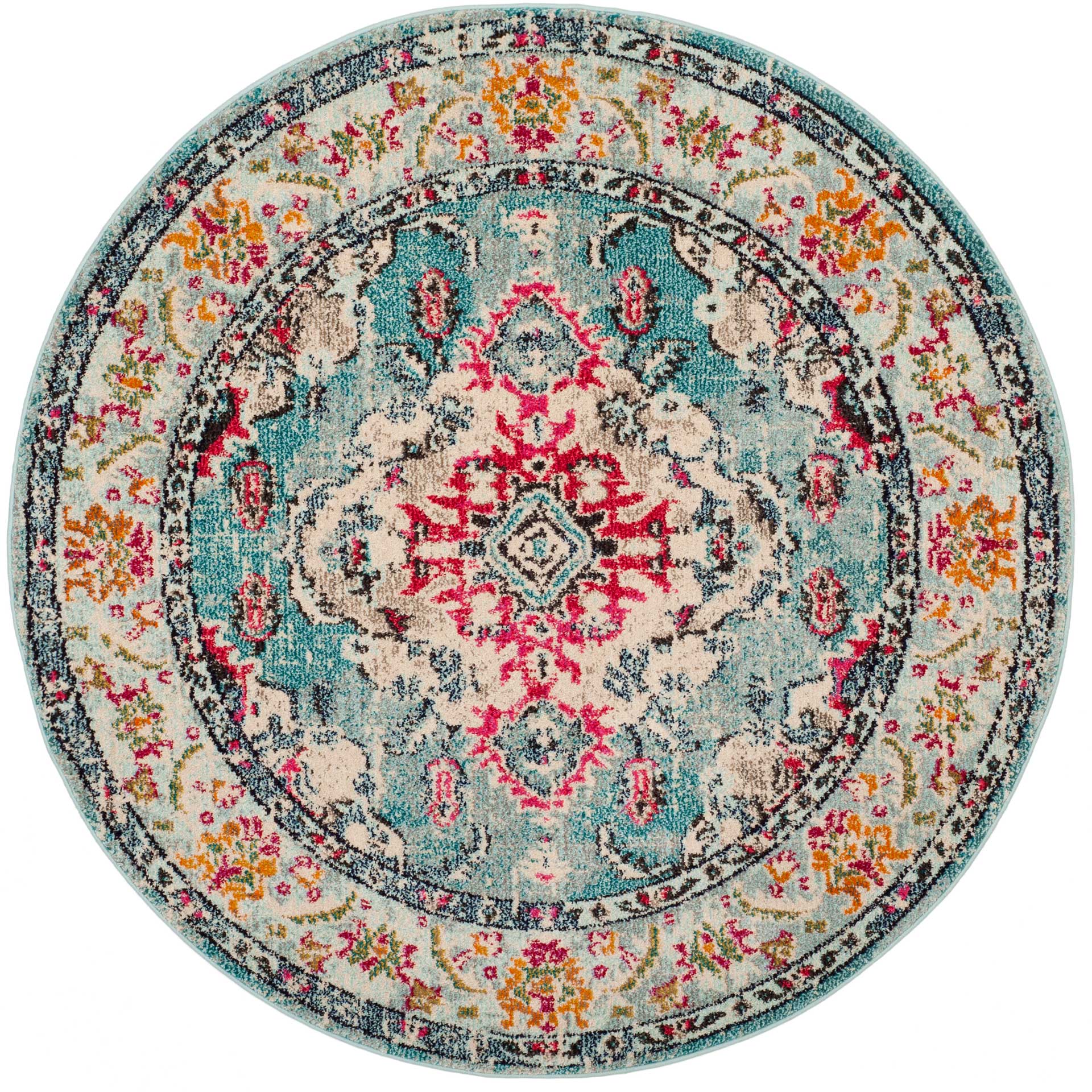 Monaco Light Blue/Fuchsia Round Rug - Image 2