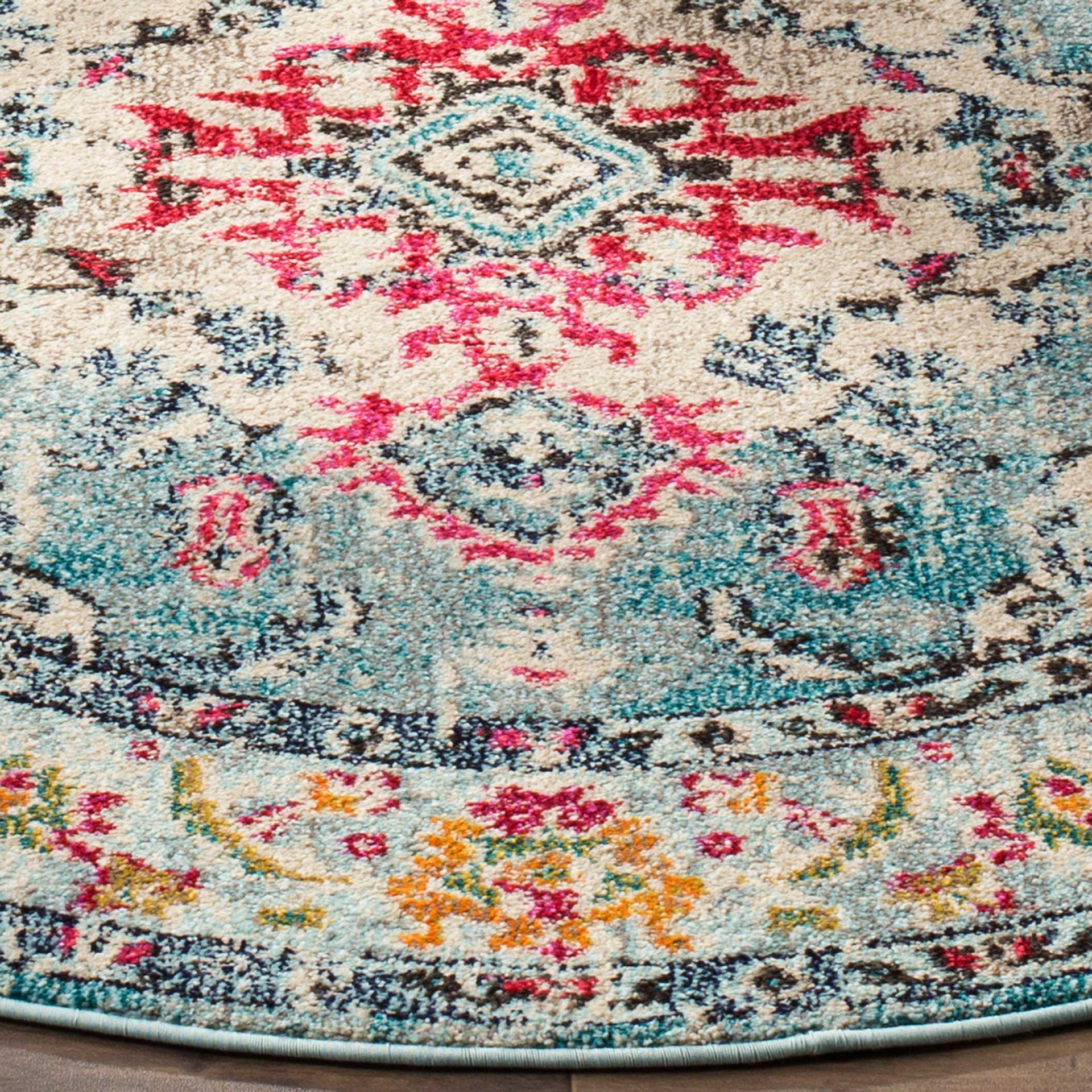 Monaco Light Blue/Fuchsia Round Rug - Image 4