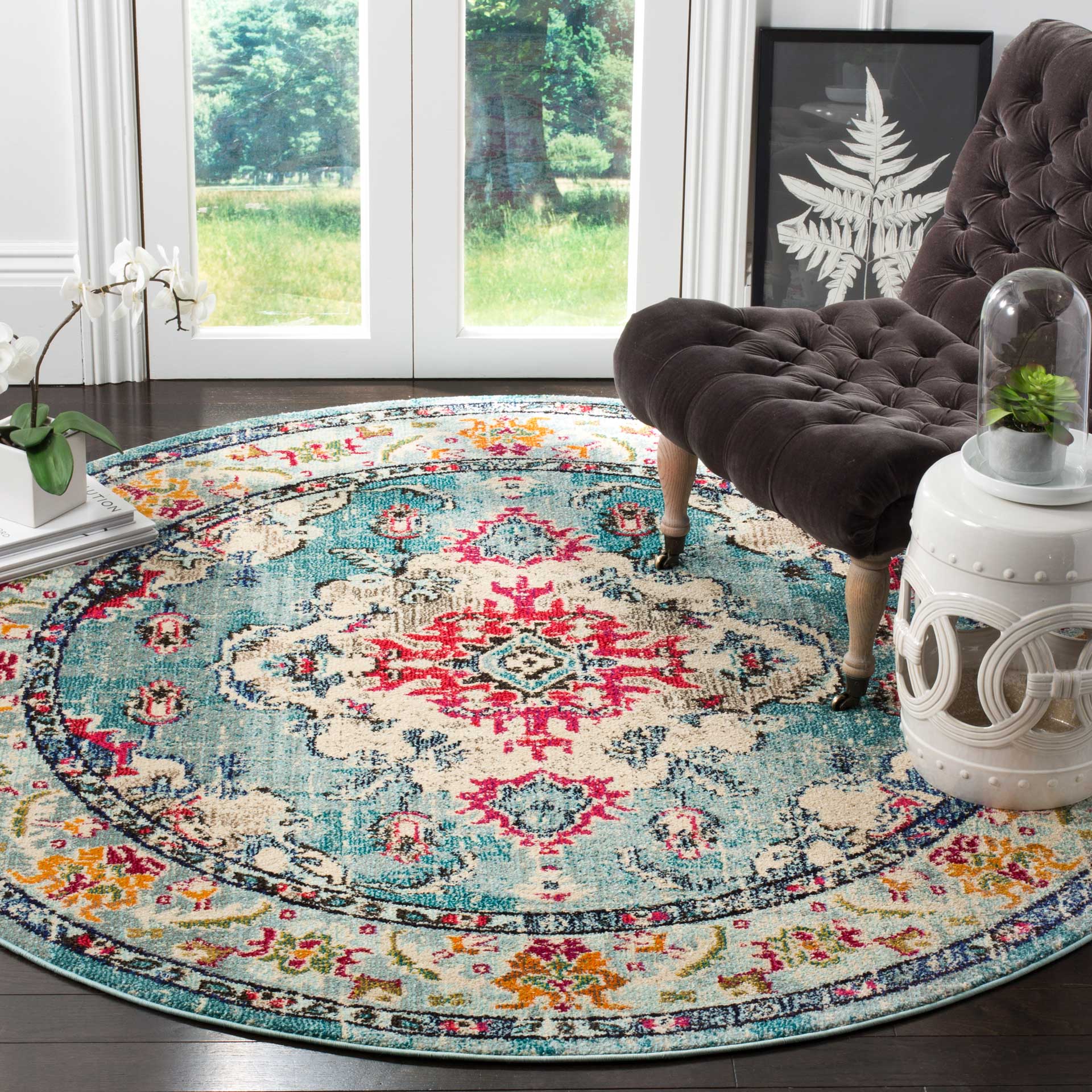 Monaco Light Blue/Fuchsia Round Rug - Image 5