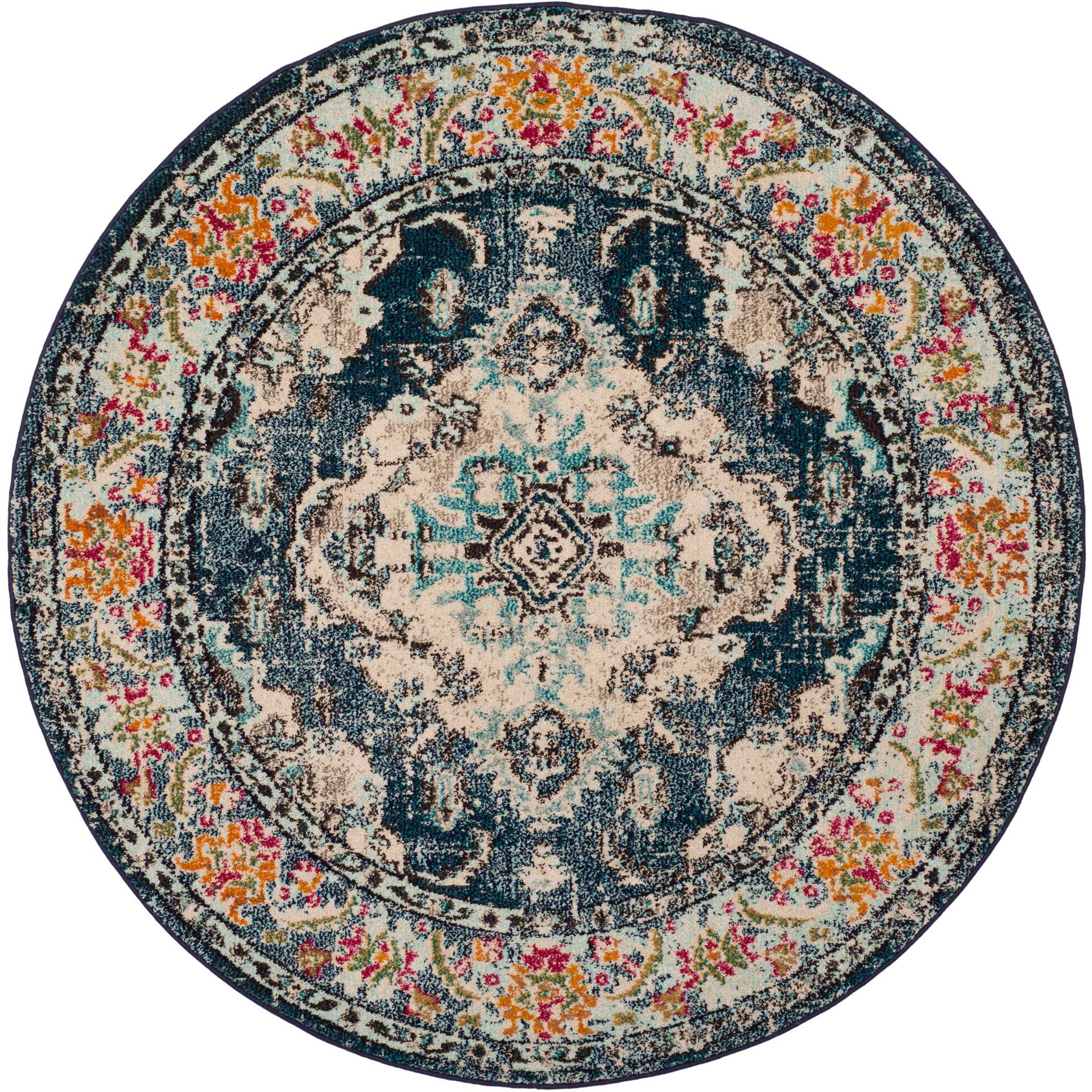 Monaco Navy/Light Blue Round Rug - Image 2