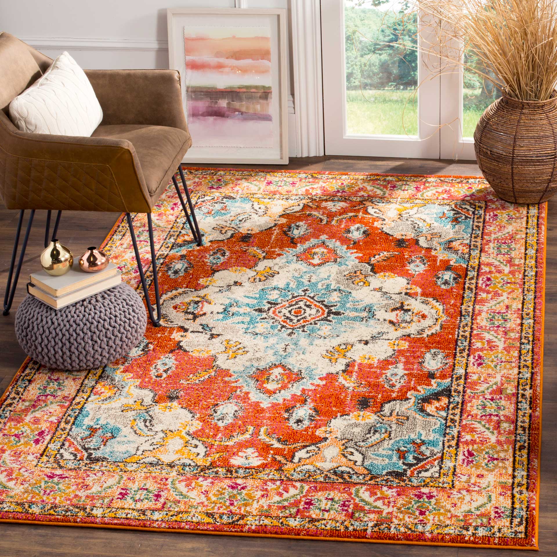 Monaco Orange/Light Blue Area Rug - Image 7