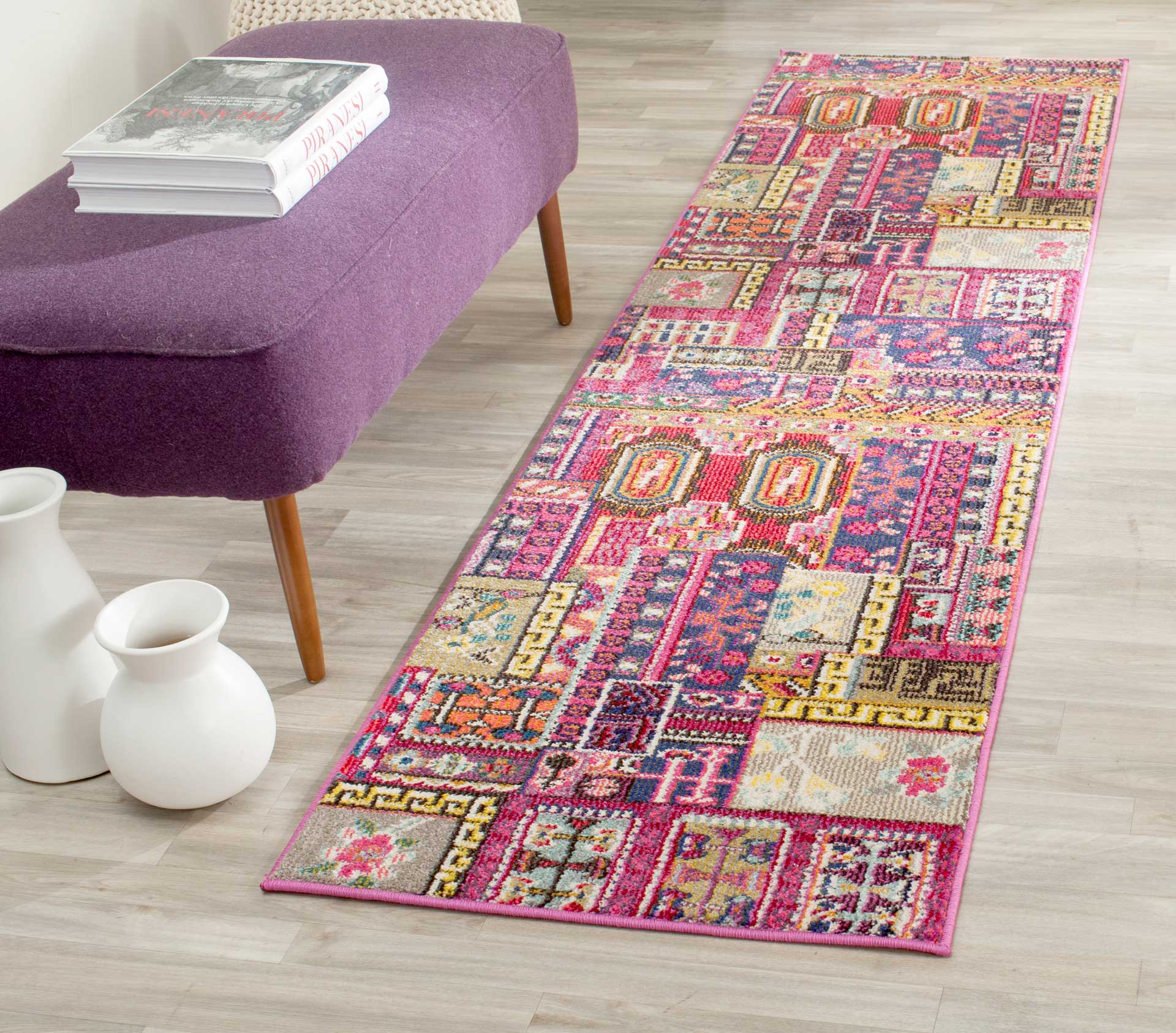 Monaco Patchwork Pink/Multi Runner Rug - Image 3