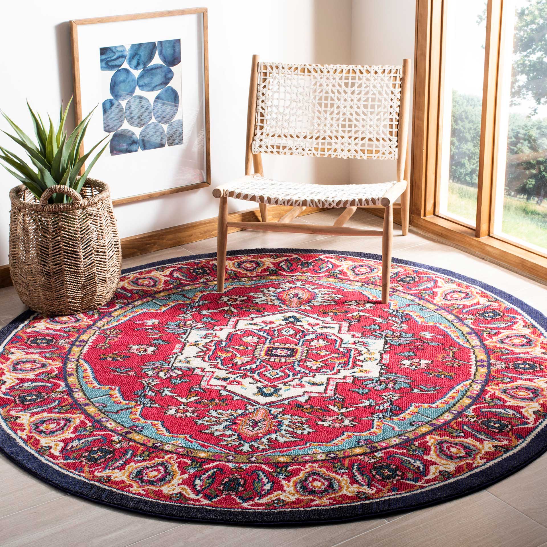 Monaco Red/Turquoise Round Rug - Image 3