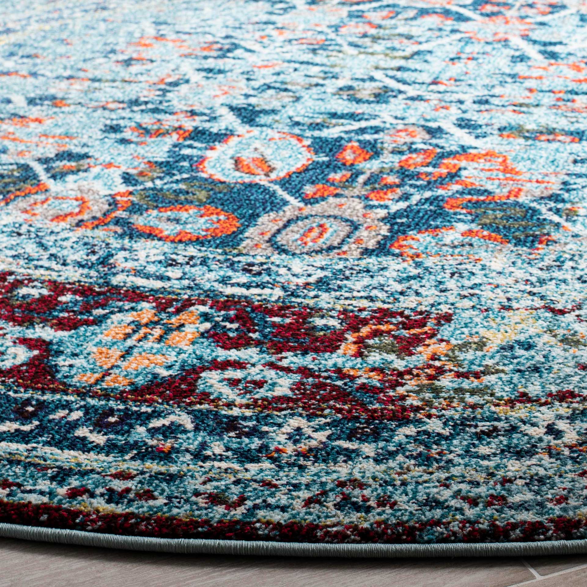 Monaco Washed Blue/Multi Round Rug - Image 2