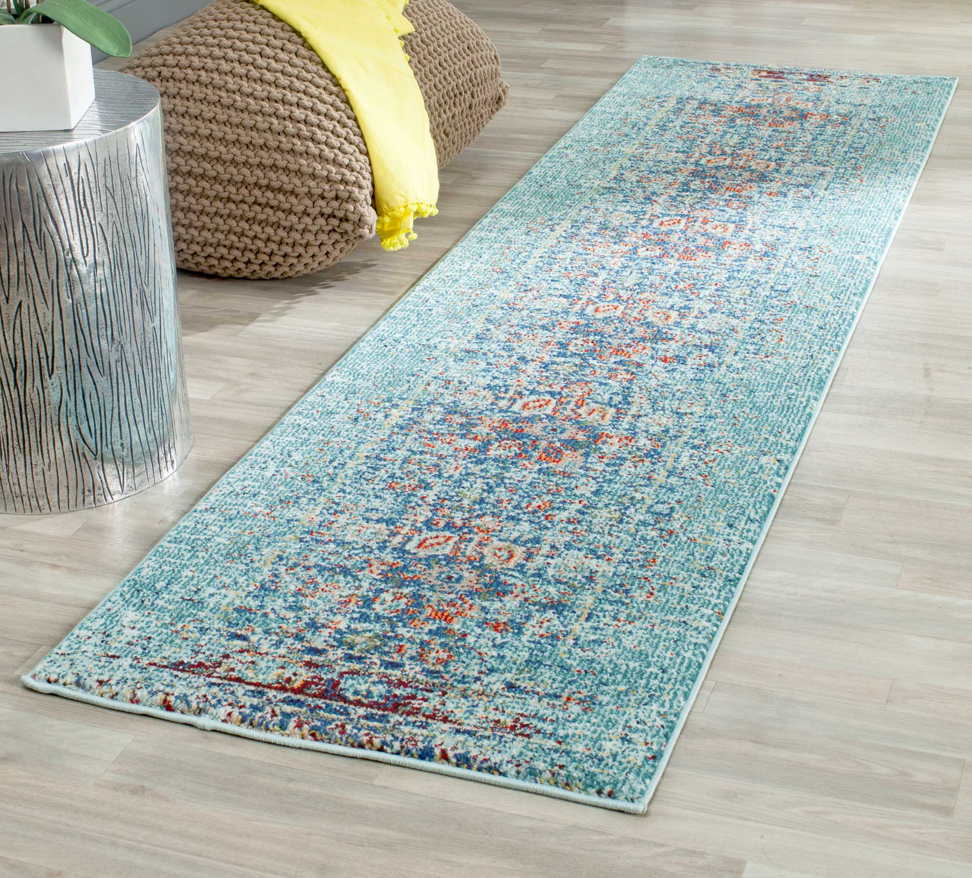 Monaco Washed Blue/Multi Runner Rug - Image 3