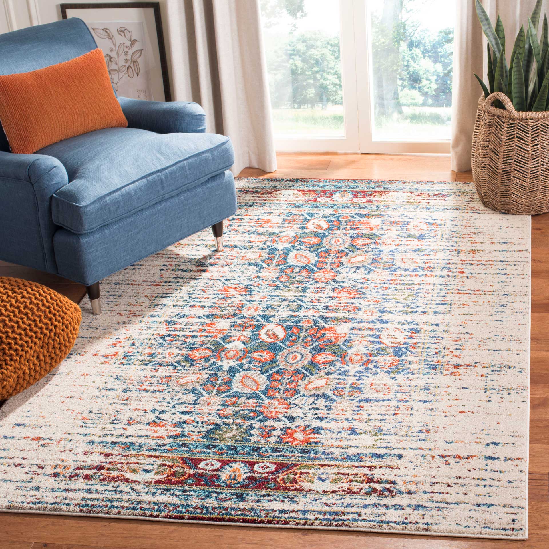 Monaco Washed Ivory/Blue Area Rug - Image 8