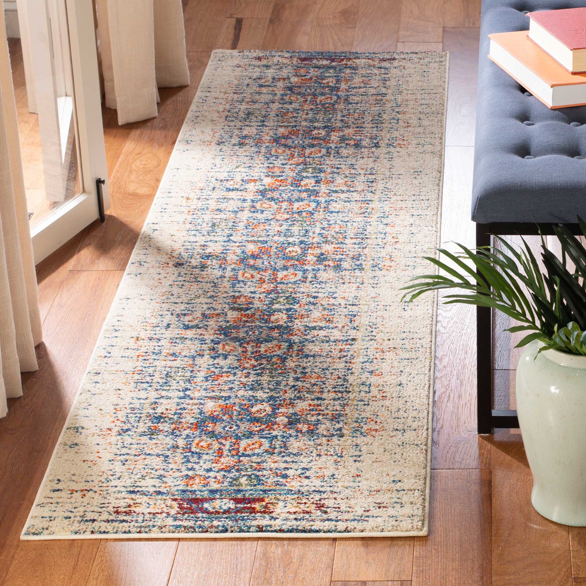 Monaco Washed Ivory/Blue Runner Rug - Image 2