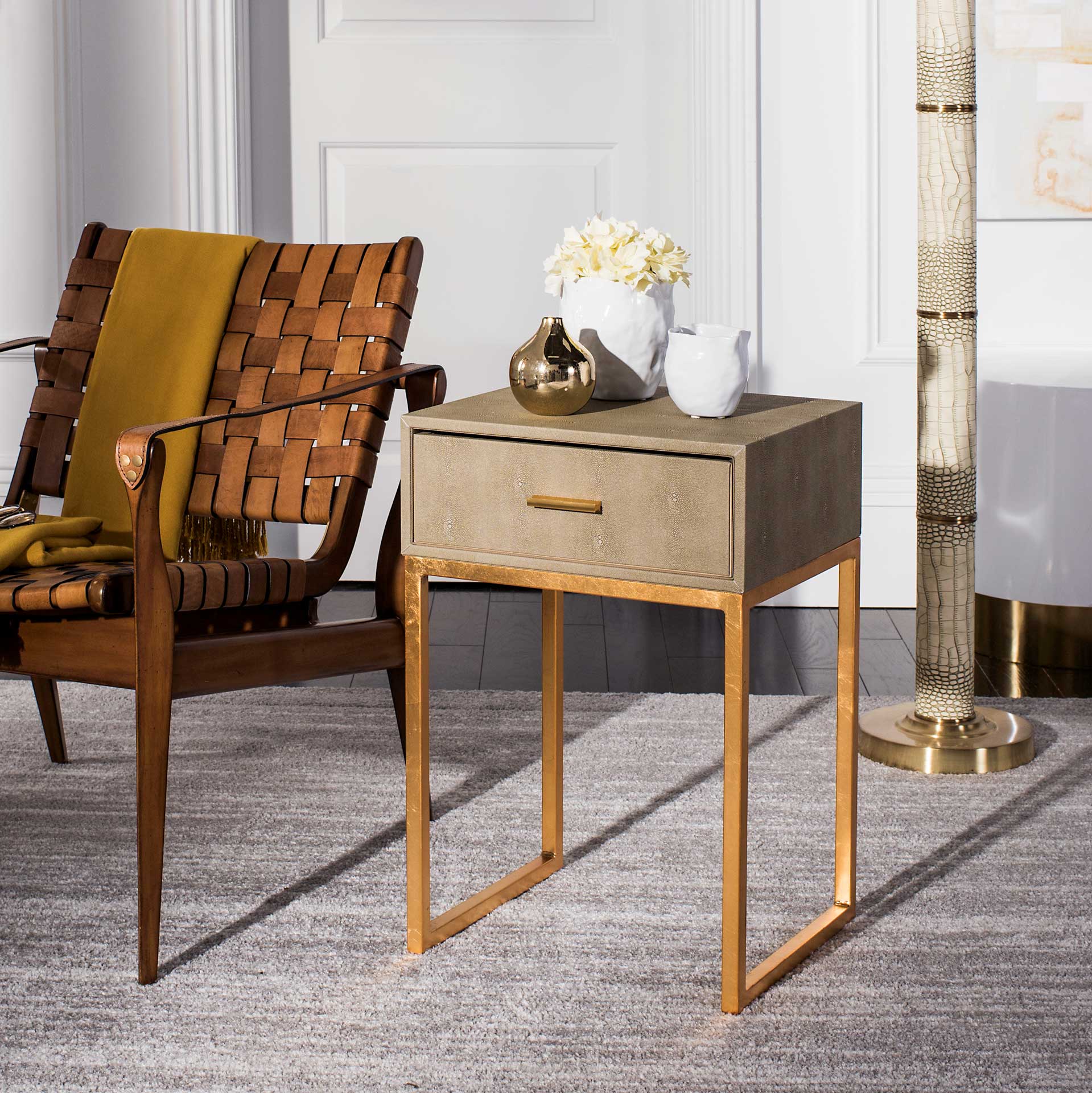 Monetta Shagreen Modern Side Table Light Taupe - Image 10