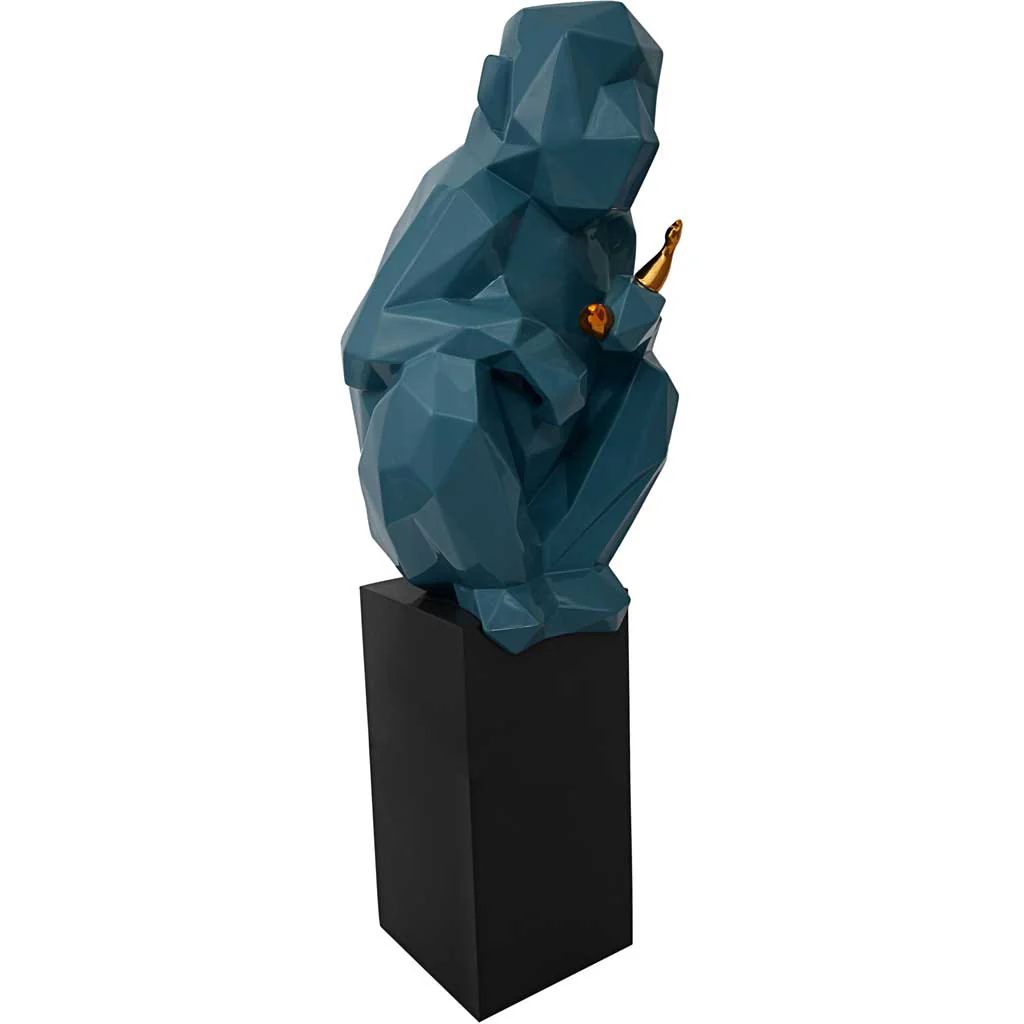 Monkey Holding Banana Sculpture Blue/Gold - Image 2