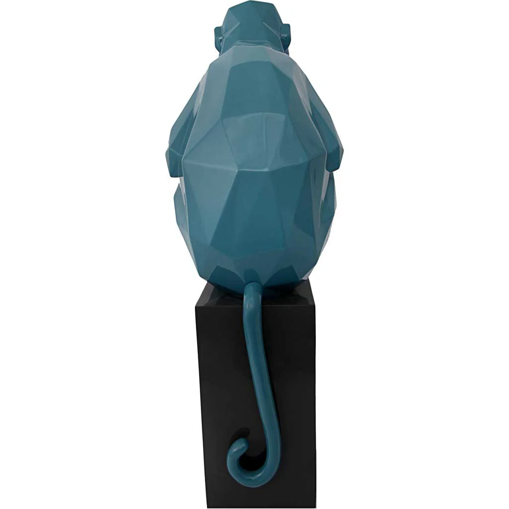 Monkey Holding Banana Sculpture Blue/Gold - Image 3