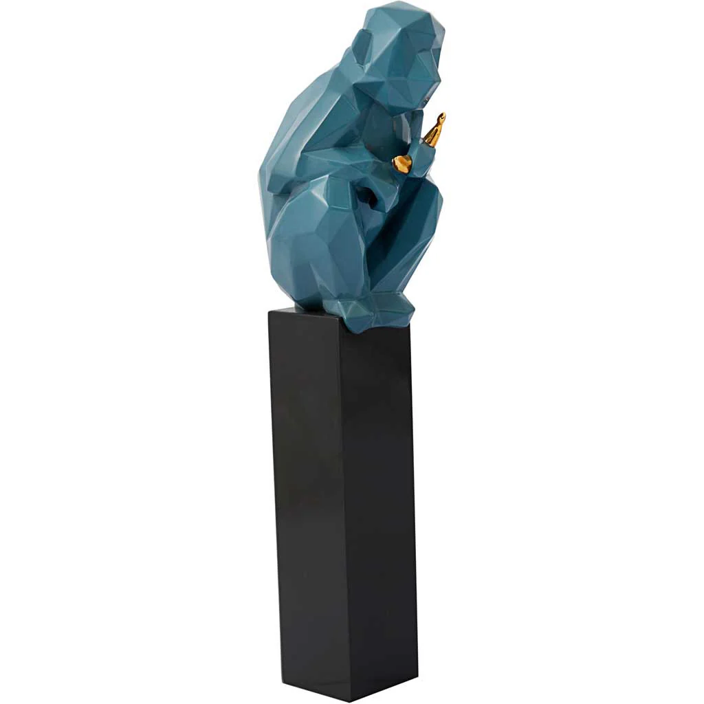Monkey Holding Banana Sculpture Blue/Gold - Image 5