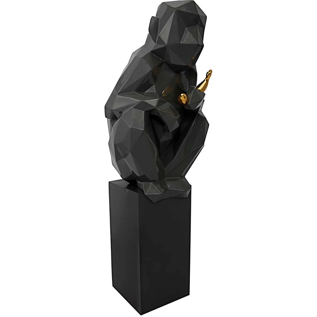 Monkey Holding Banana Sculpture Gray/Gold - Image 2