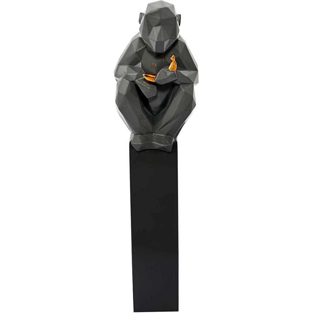 Monkey Holding Banana Sculpture Gray/Gold - Image 4