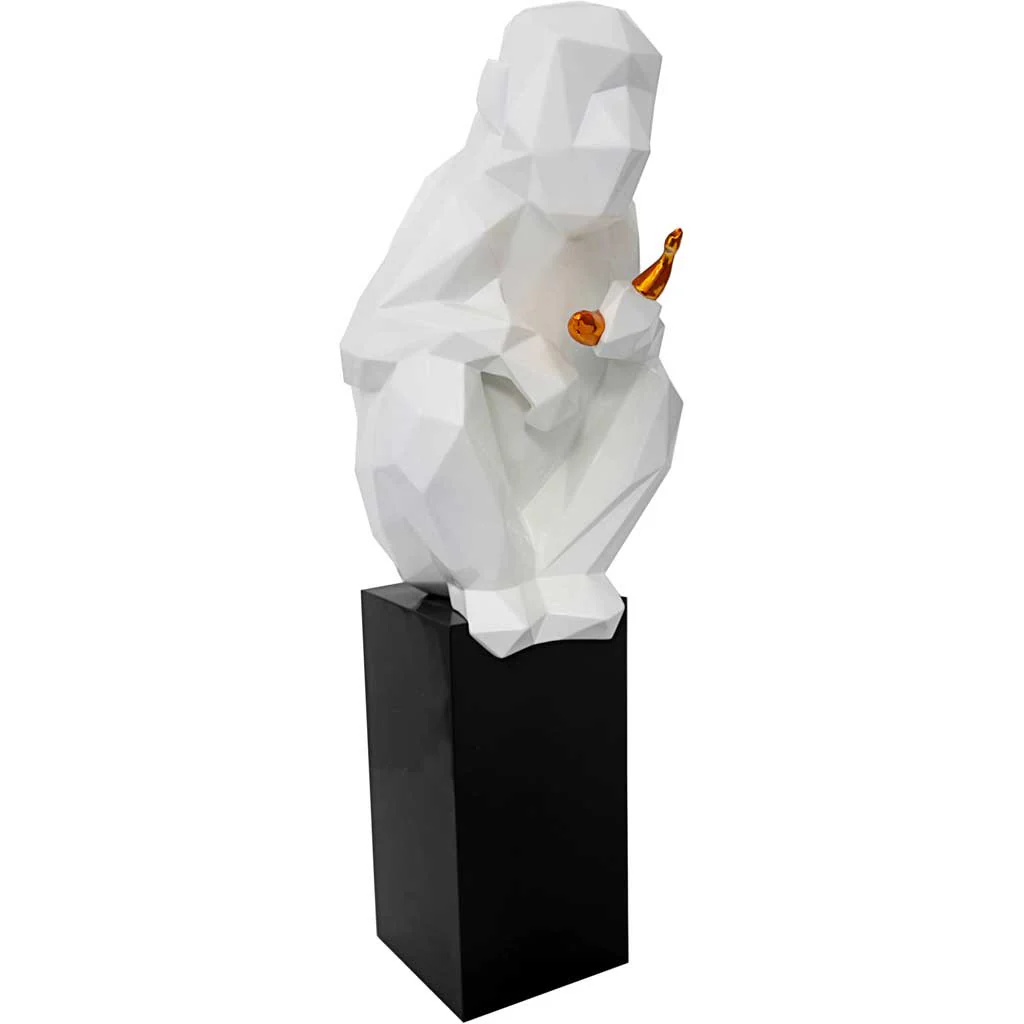 Monkey Holding Banana Sculpture White/Gold - Image 2