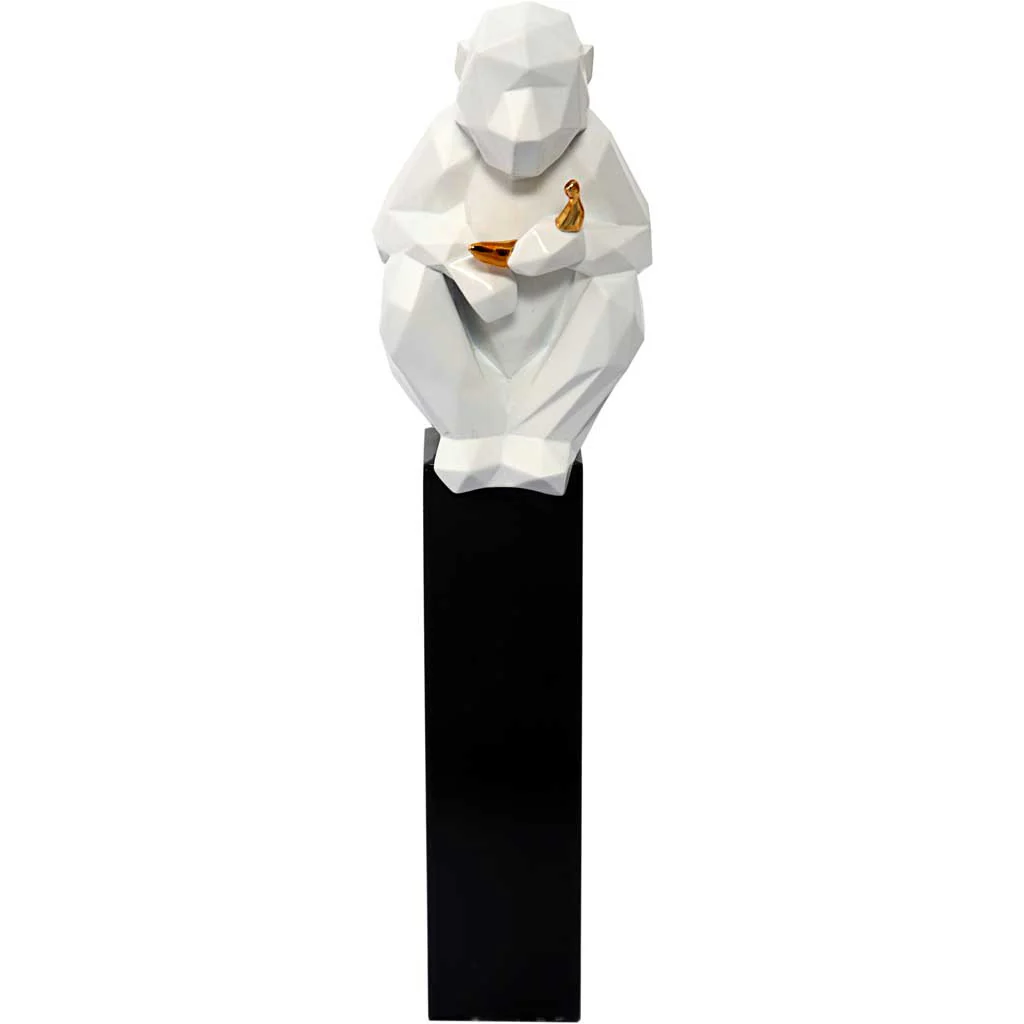 Monkey Holding Banana Sculpture White/Gold - Image 4