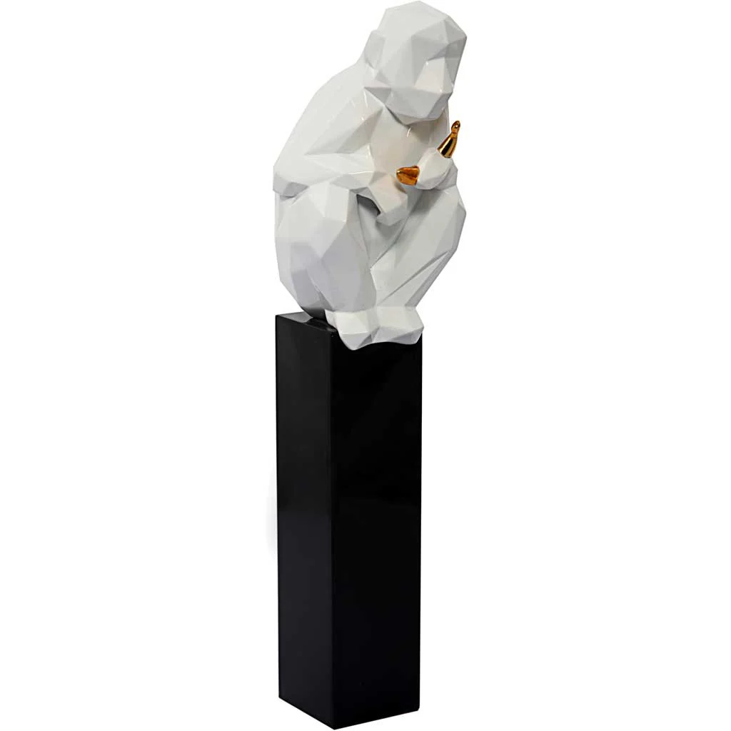Monkey Holding Banana Sculpture White/Gold - Image 5