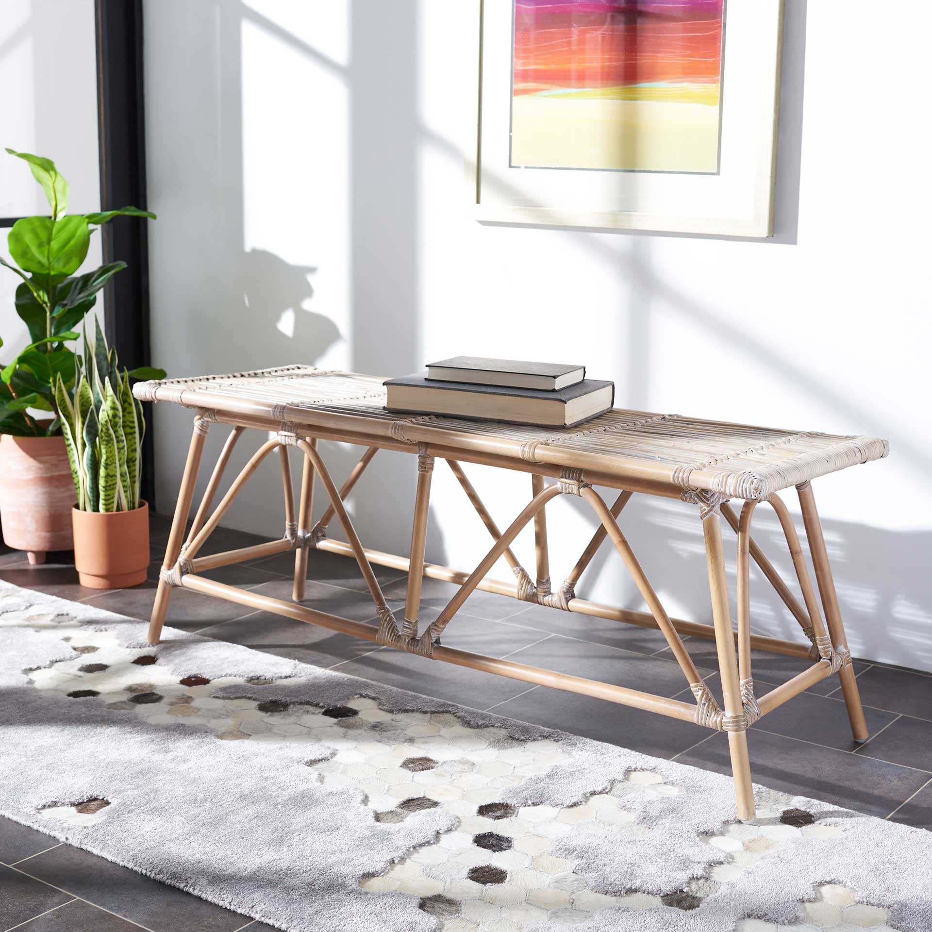 Monroe Rattan Coffee Table Gray White Wash - Image 5