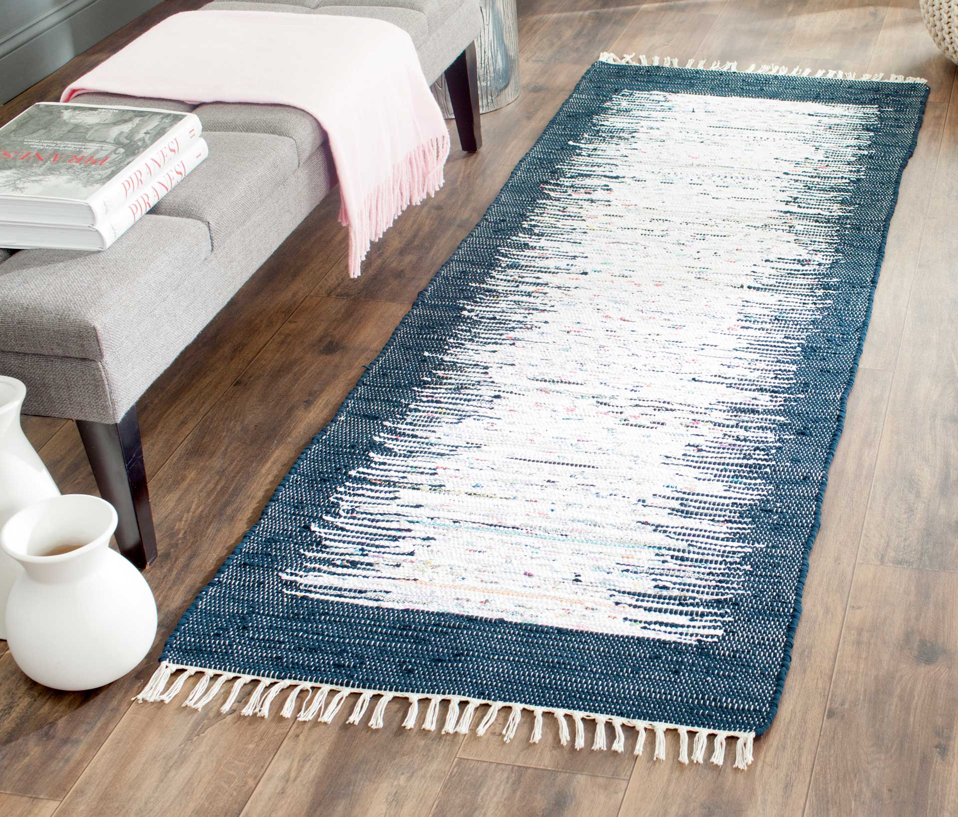 Montauk Border Ivory/Navy Runner Rug - Image 3