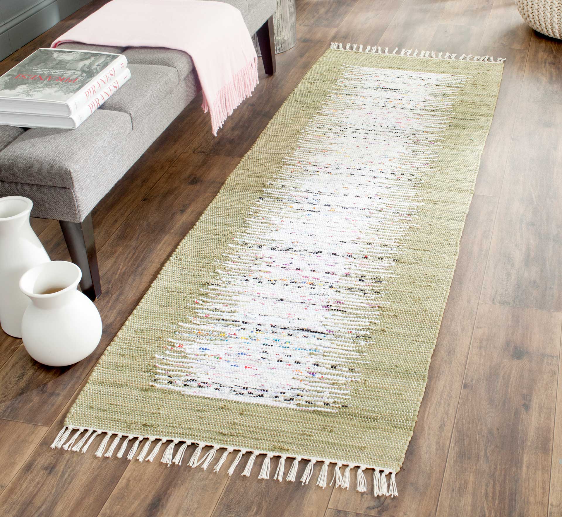 Montauk Border Ivory/Olive Runner Rug - Image 3