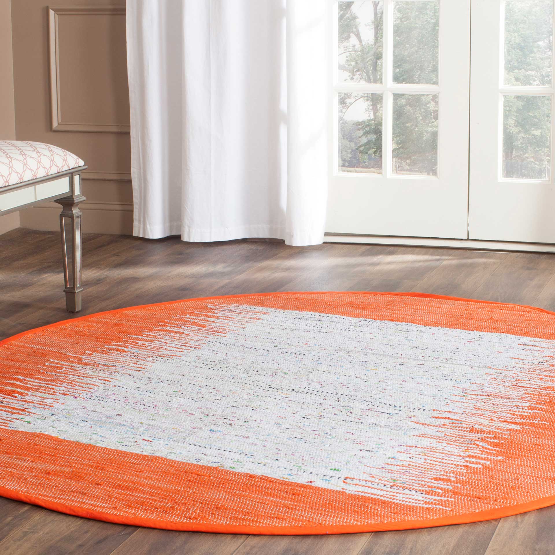 Montauk Border Ivory/Orange Round Rug - Image 3