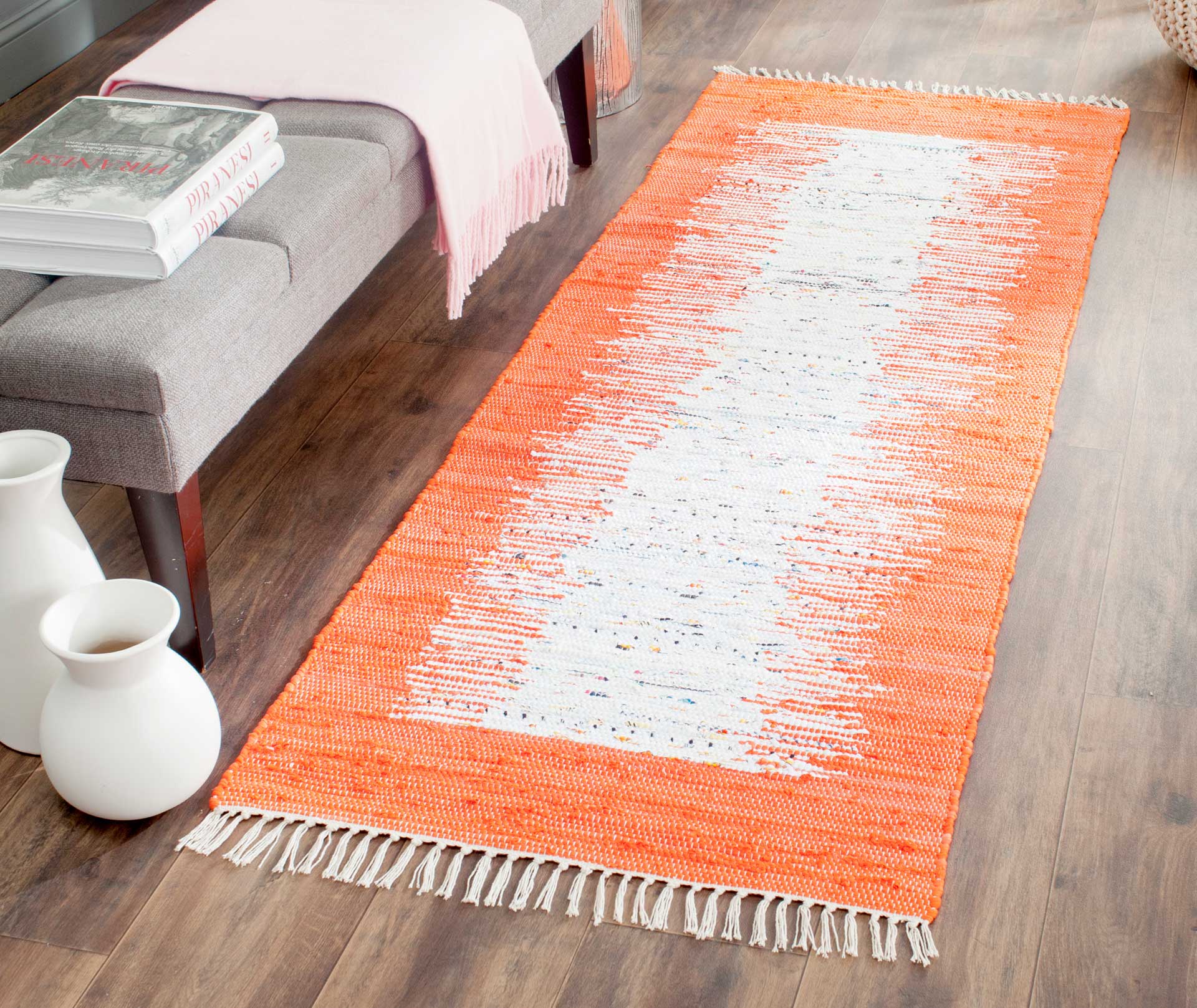 Montauk Border Ivory/Orange Runner Rug - Image 3