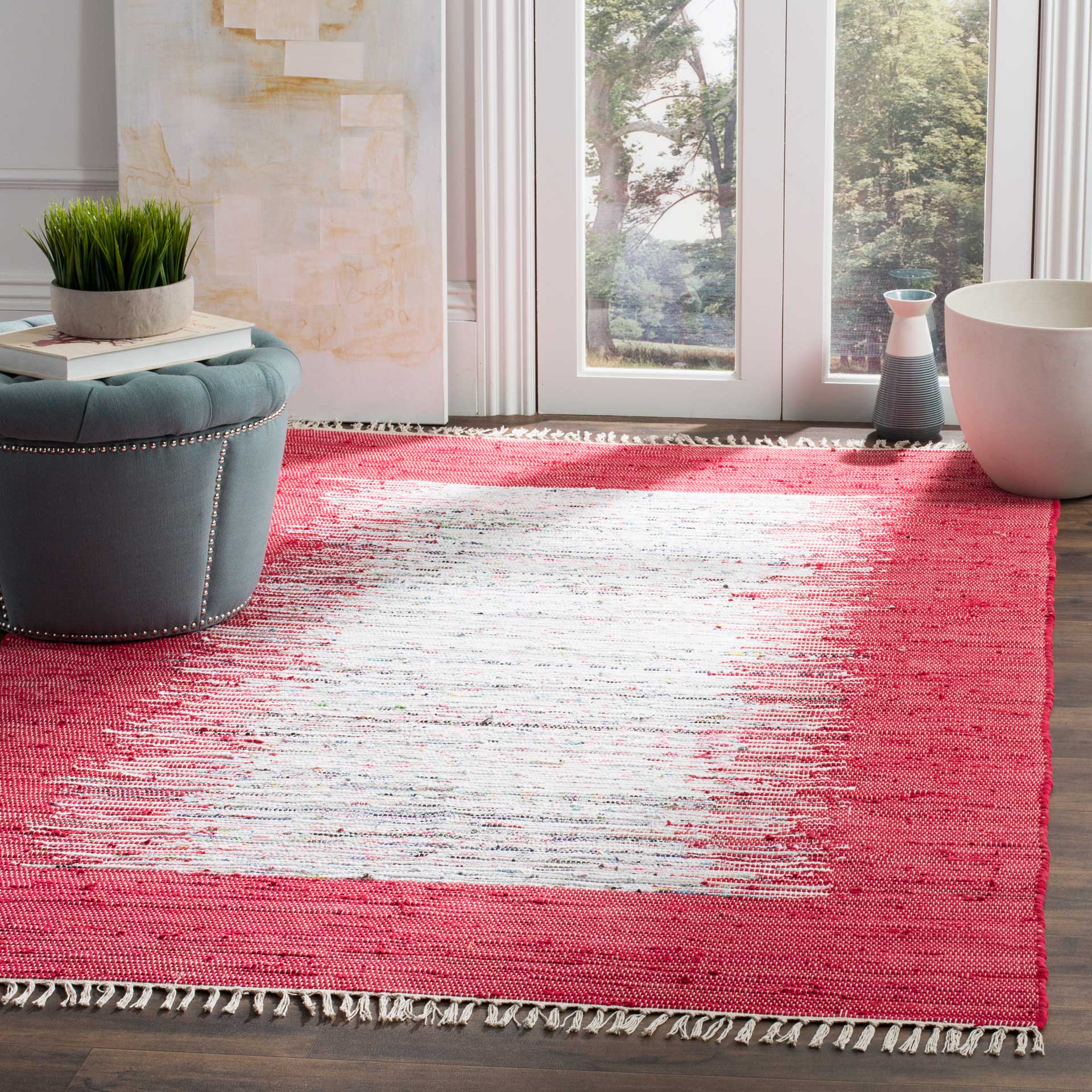 Montauk Border Ivory/Red Area Rug - Image 5